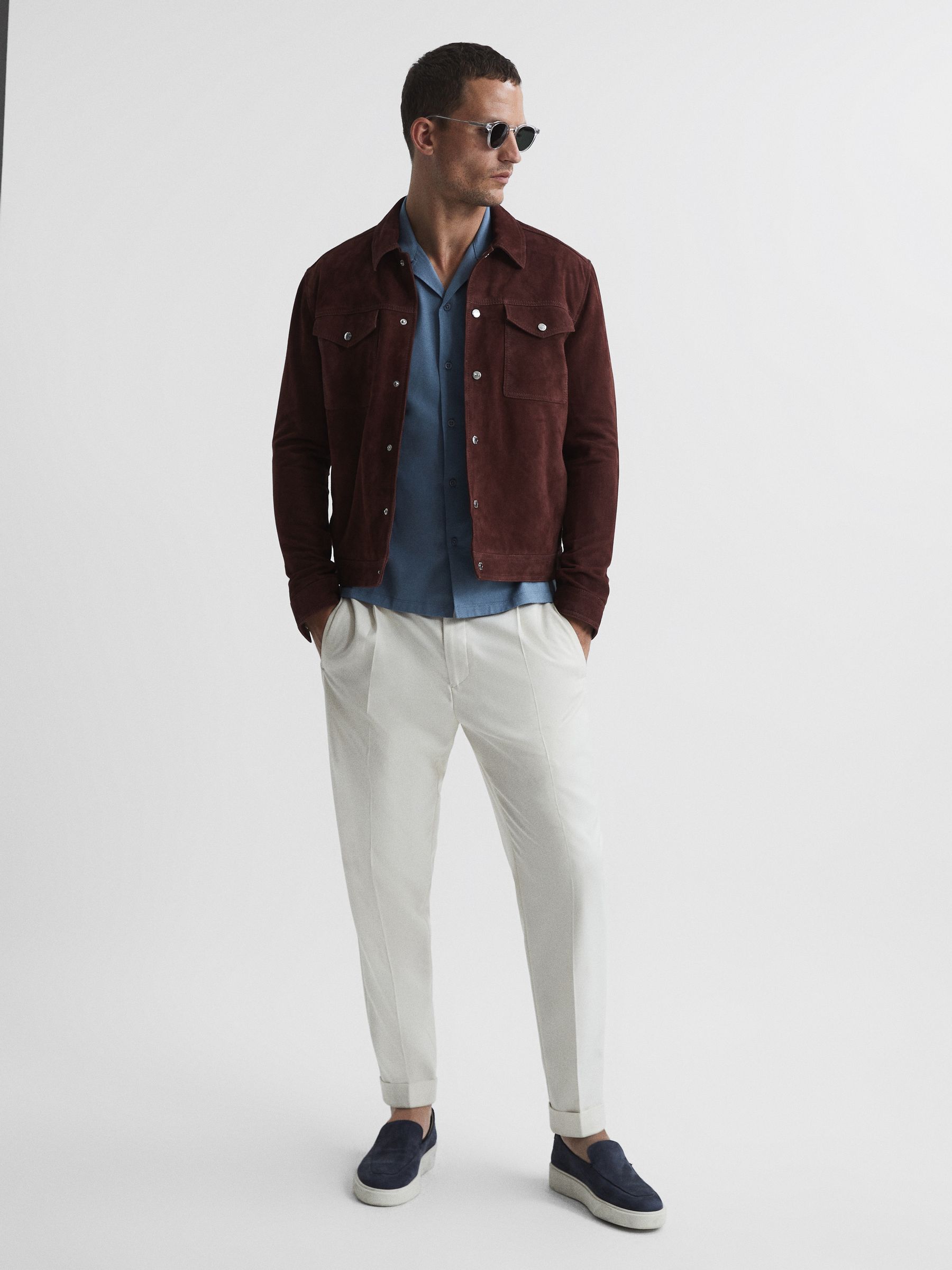 Mercerised Jersey Cuban Collar Shirt in Steel Blue - Image 6 of 7