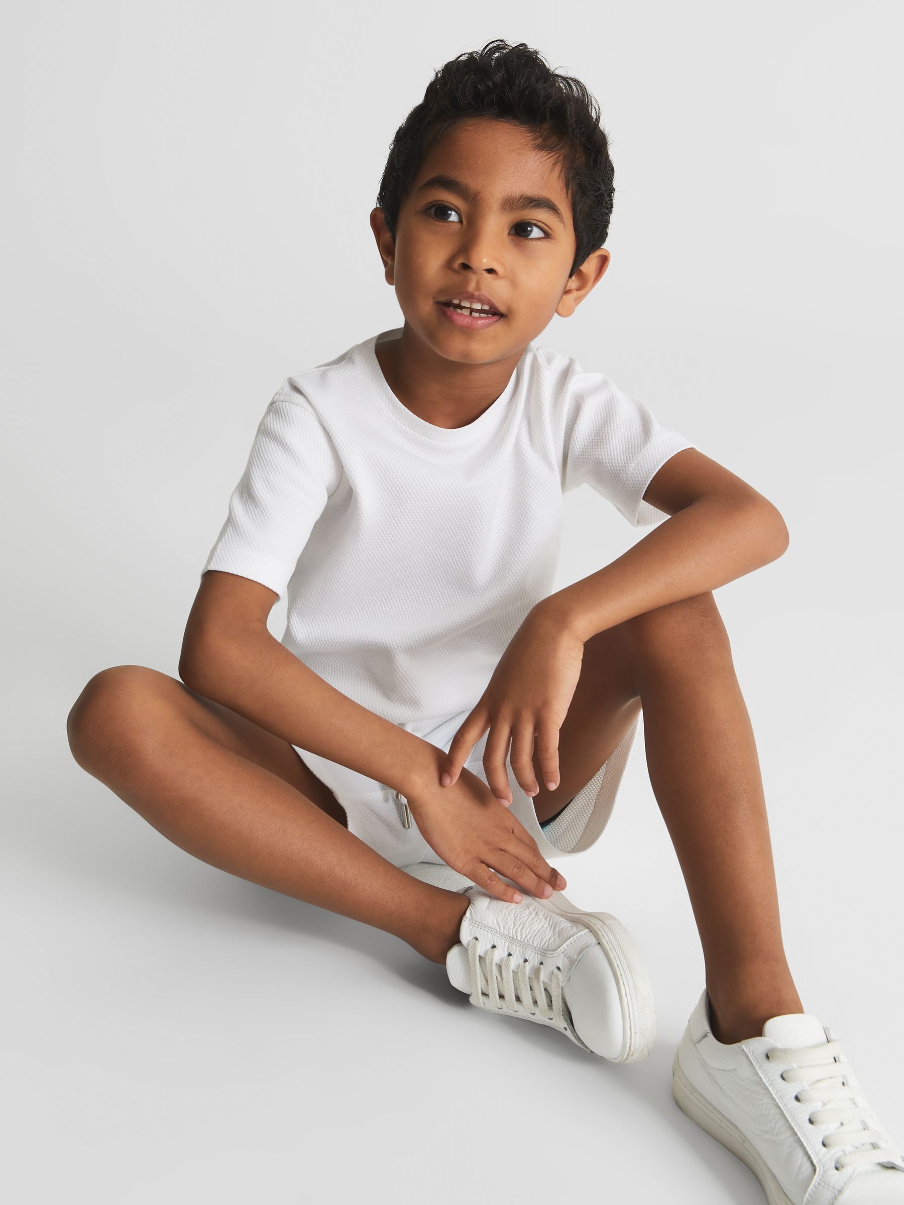 Textured Crew Neck T-Shirt in White - Image 1 of 5 Textured Crew Neck T-Shirt in White - Image 1 of 5