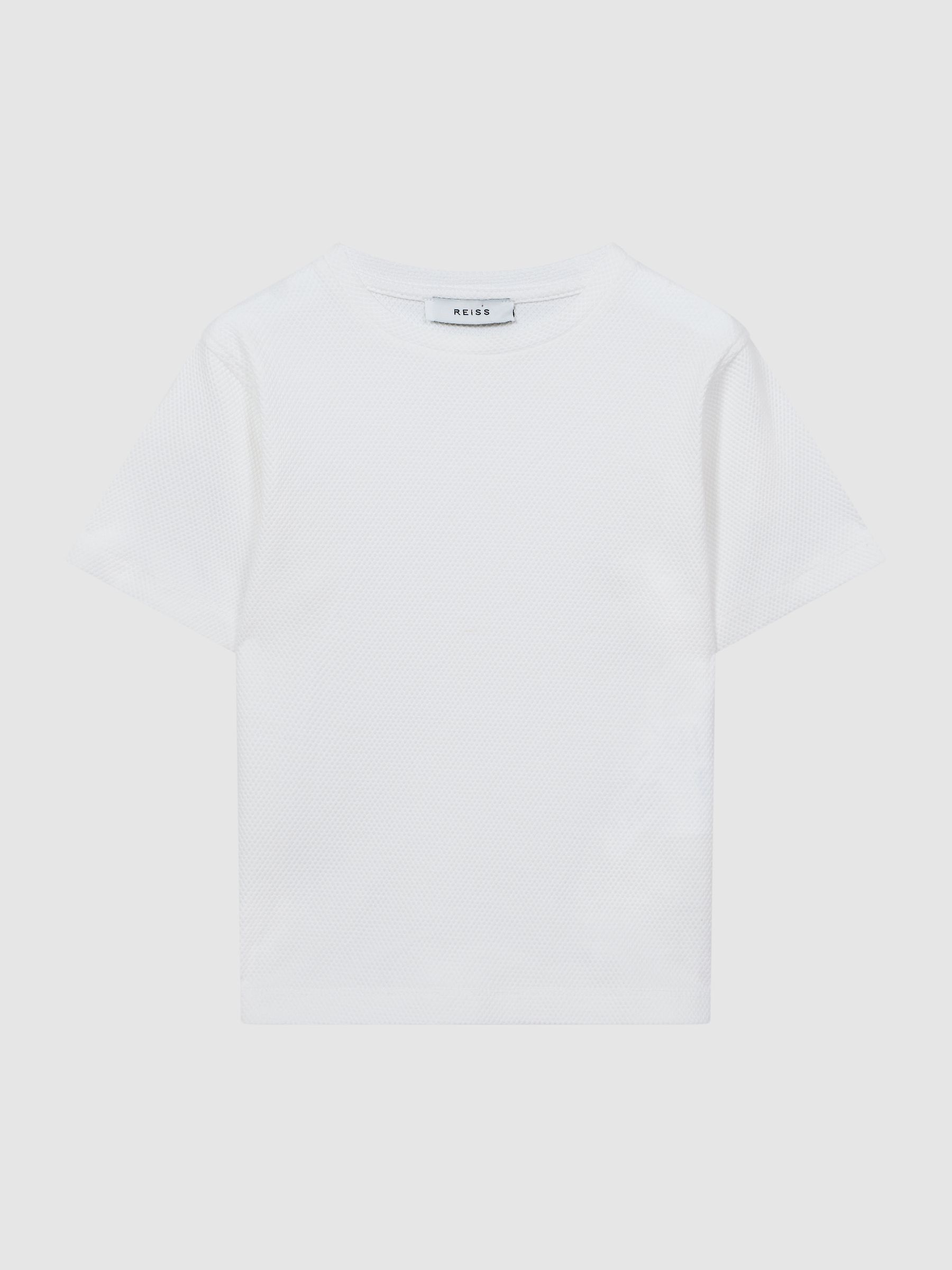 Textured Crew Neck T-Shirt in White - Image 2 of 5