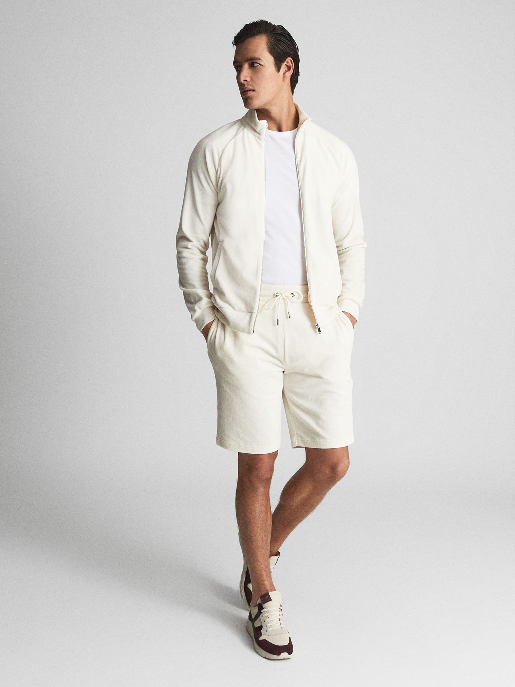 Velour Jersey Shorts in Ecru - Image 1 of 1 Velour Jersey Shorts in Ecru - Image 1 of 1