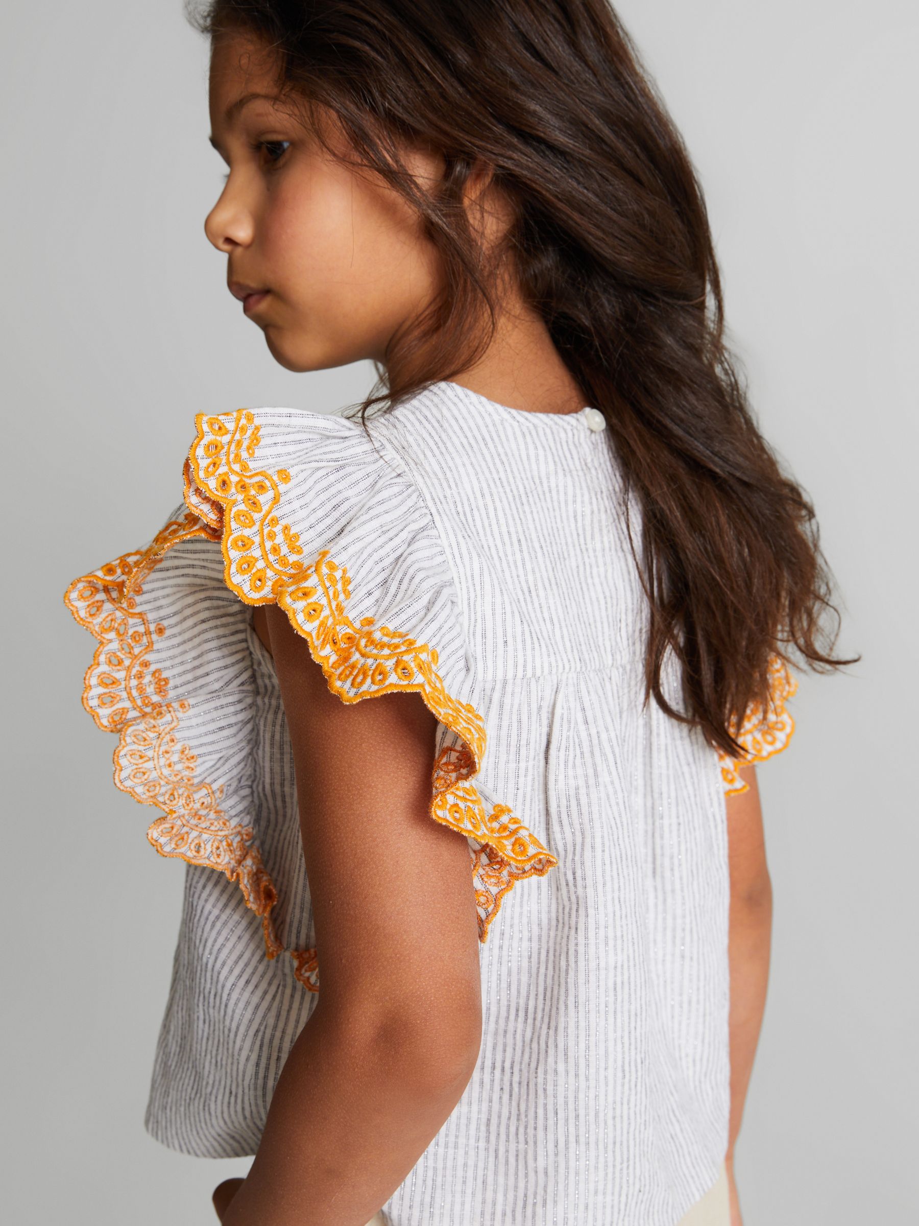 Striped Ruffle Sleeve Blouse in Blue - Image 1 of 7