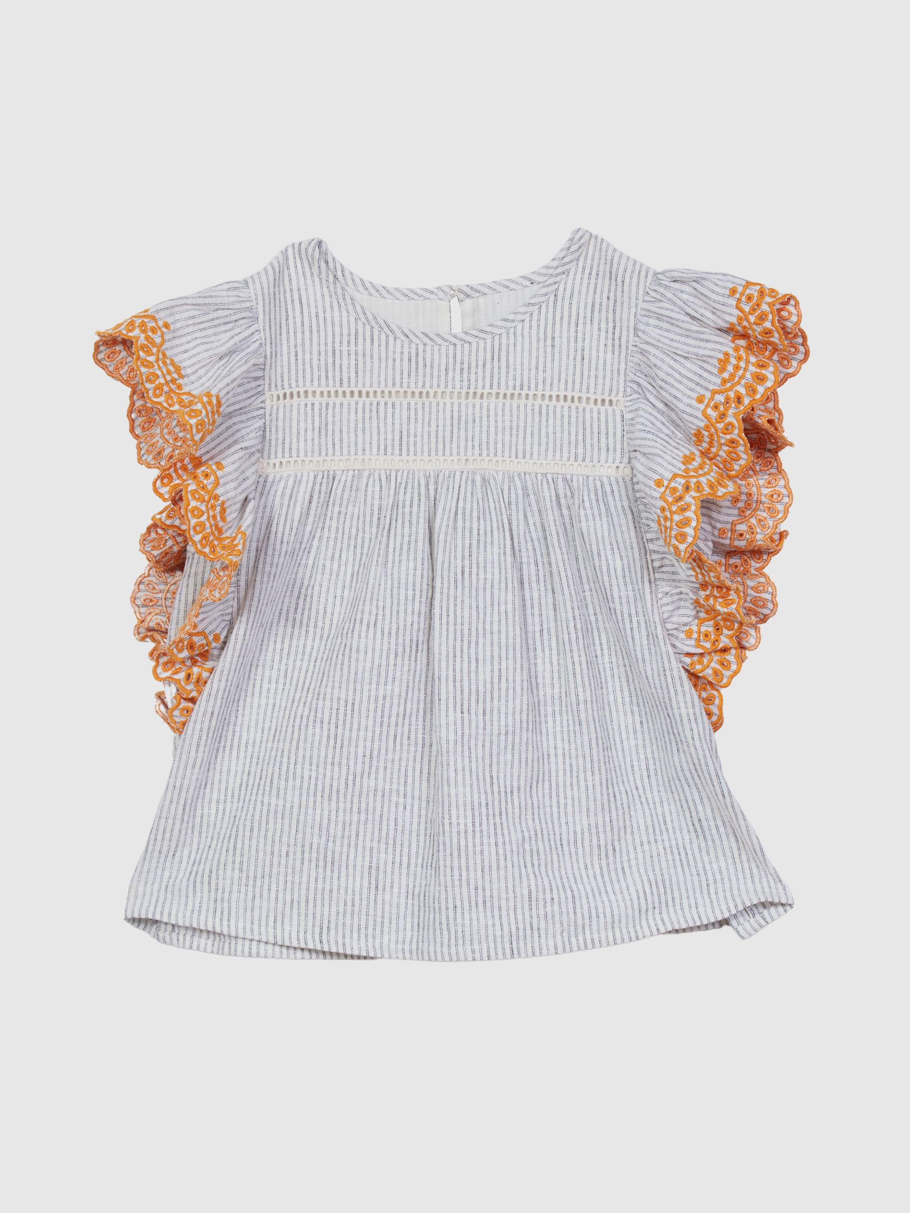 Striped Ruffle Sleeve Blouse in Blue - Image 2 of 7