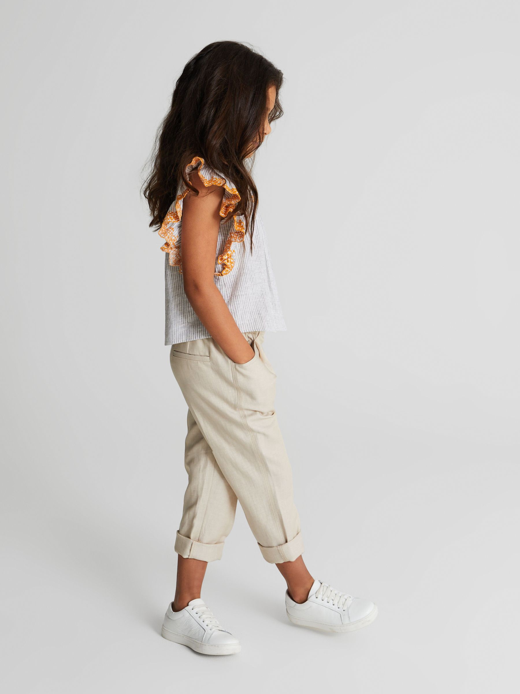 Striped Ruffle Sleeve Blouse in Blue - Image 3 of 7