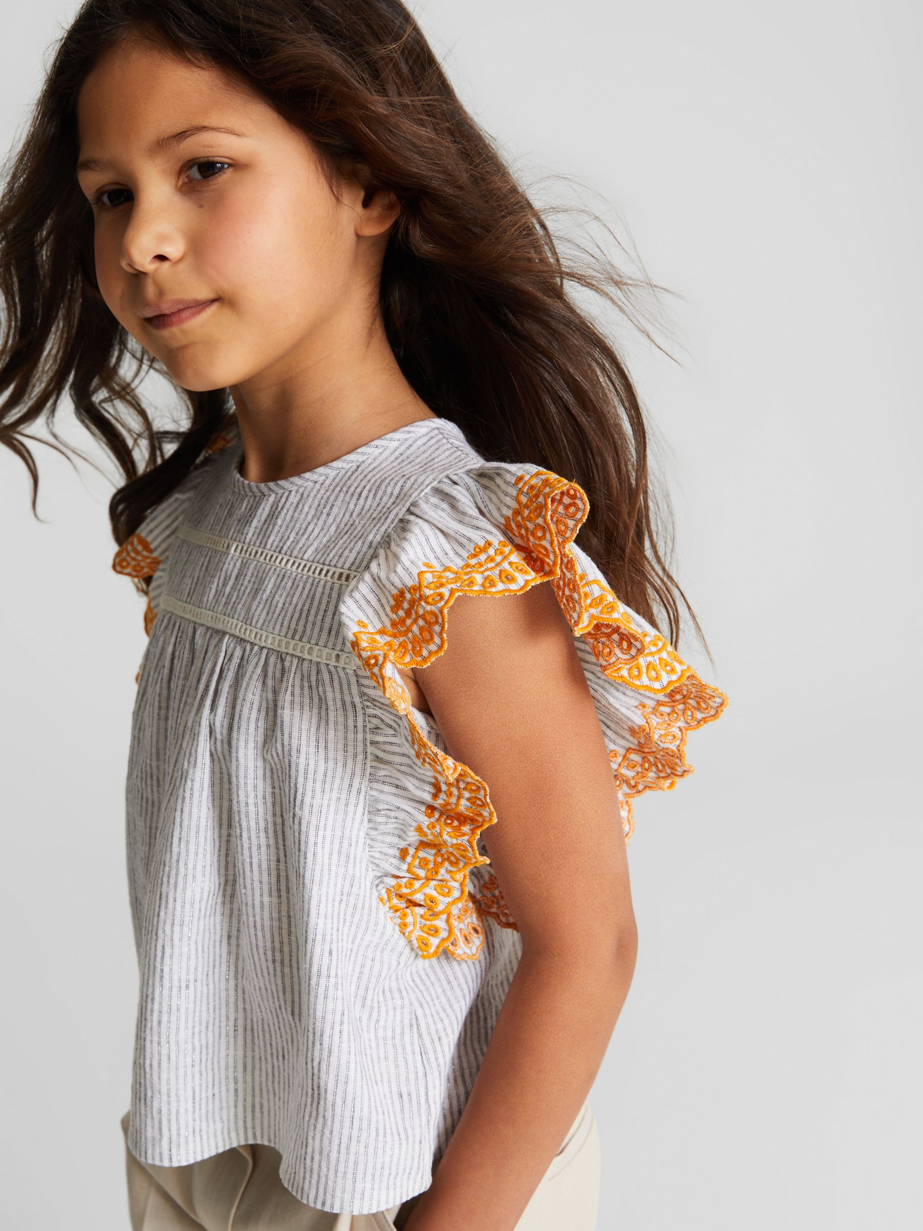 Striped Ruffle Sleeve Blouse in Blue - Image 4 of 7