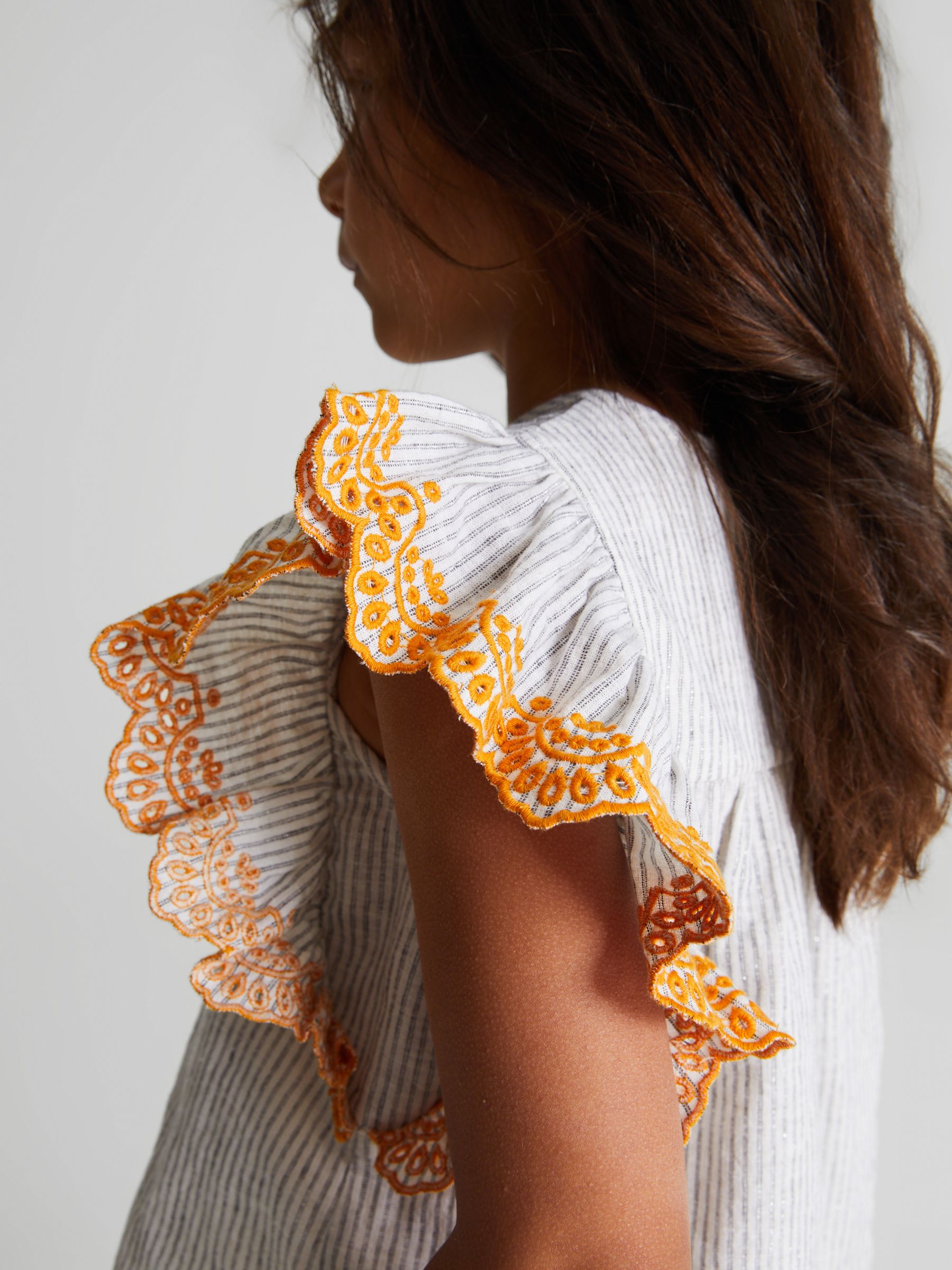 Striped Ruffle Sleeve Blouse in Blue - Image 5 of 7