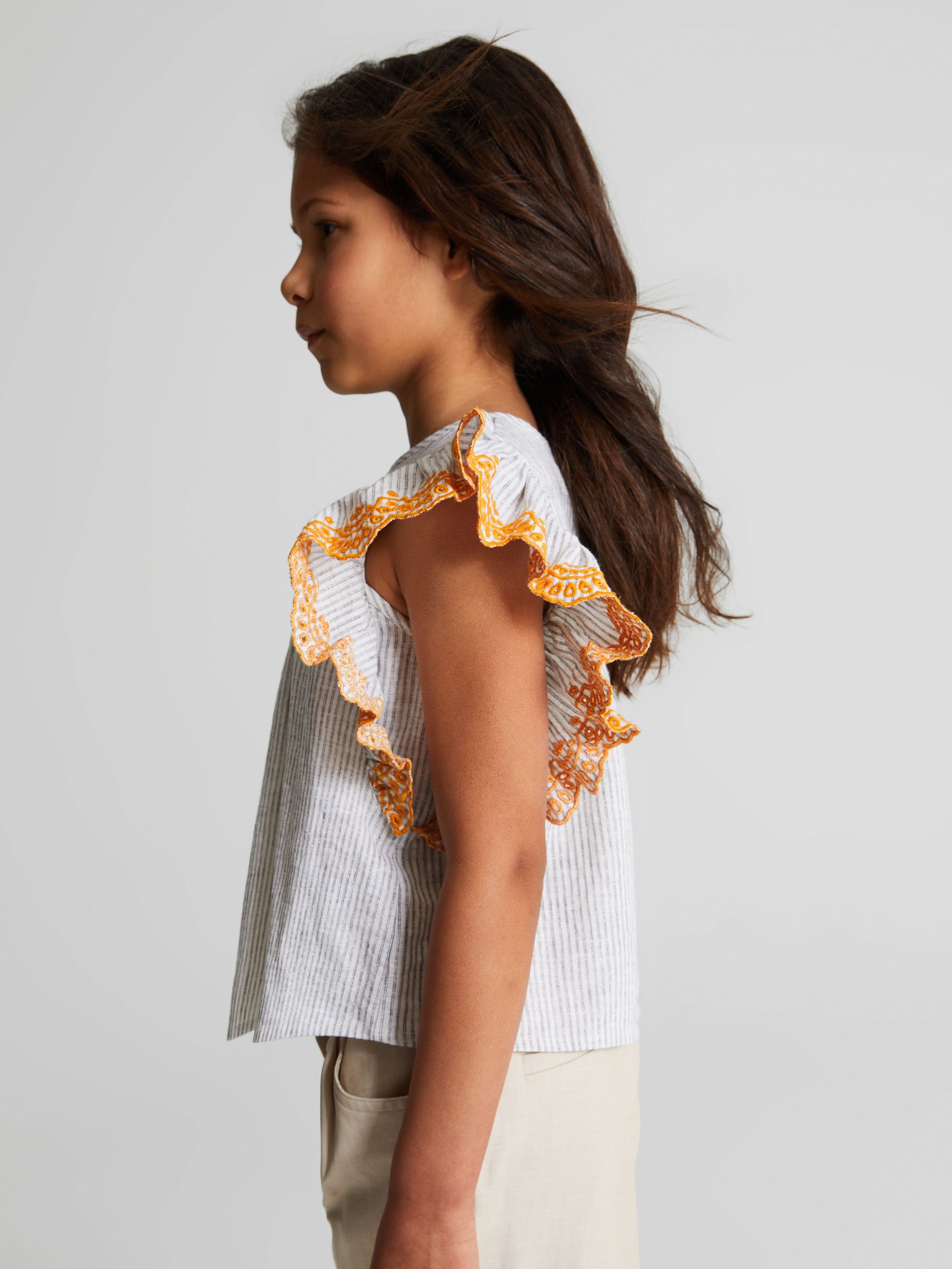 Striped Ruffle Sleeve Blouse in Blue - Image 6 of 7