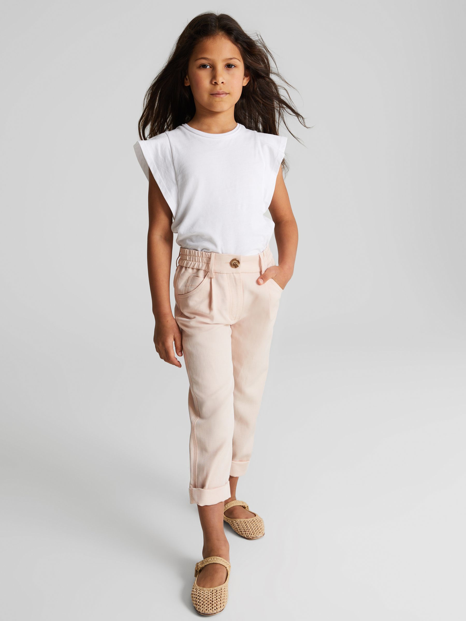 Linen Blend Pull On Trousers in Pink - Image 1 of 6