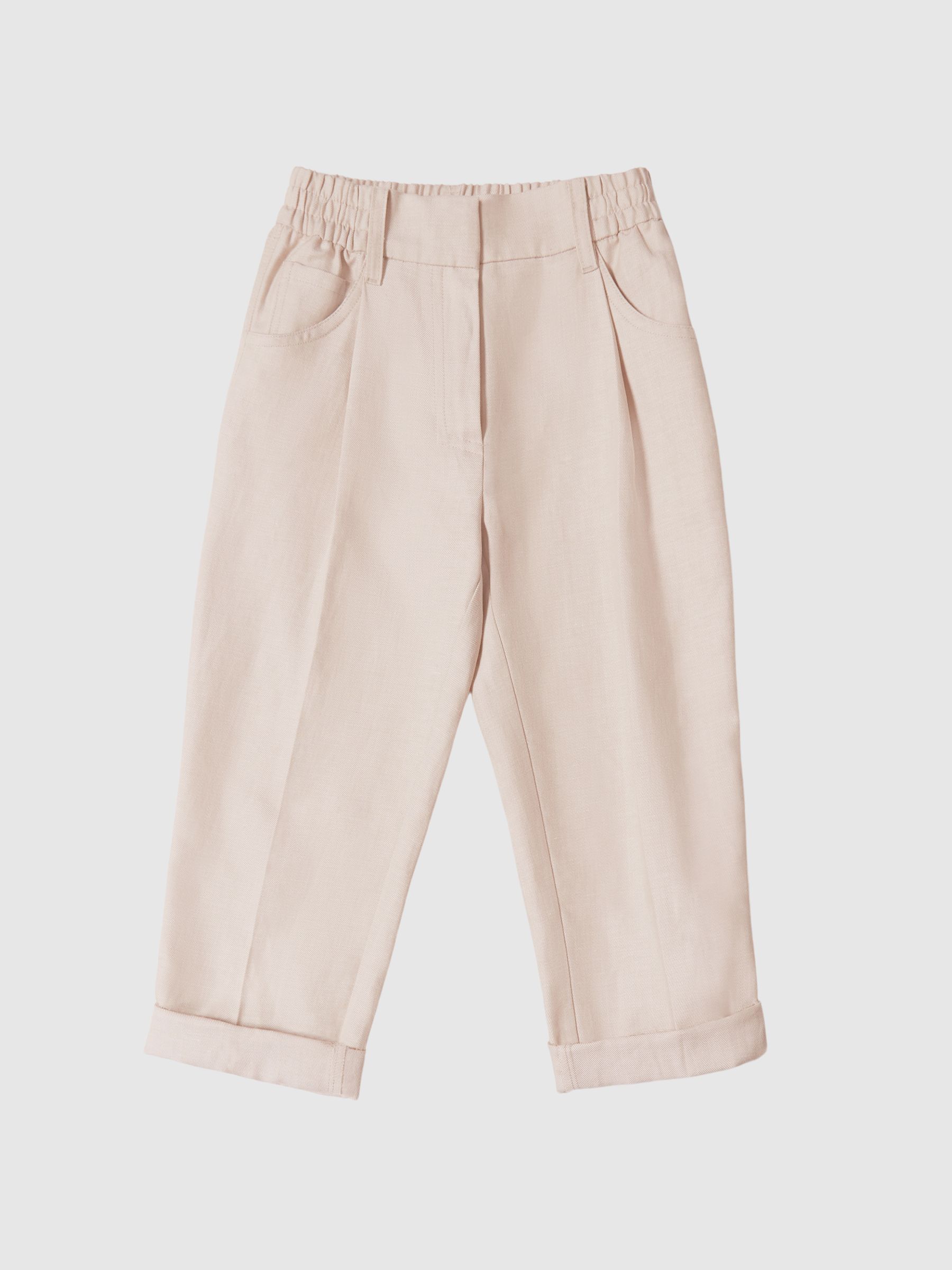 Linen Blend Pull On Trousers in Pink - Image 2 of 6