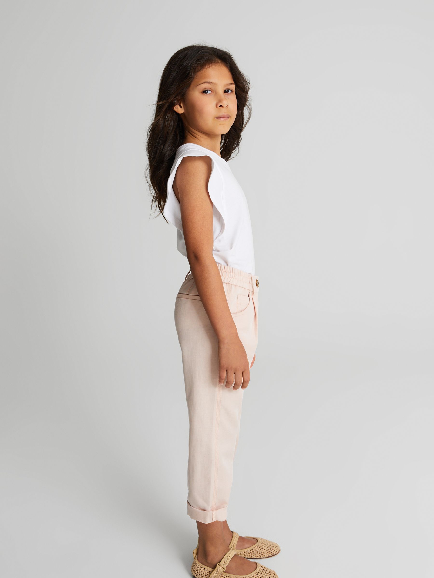 Linen Blend Pull On Trousers in Pink - Image 3 of 6