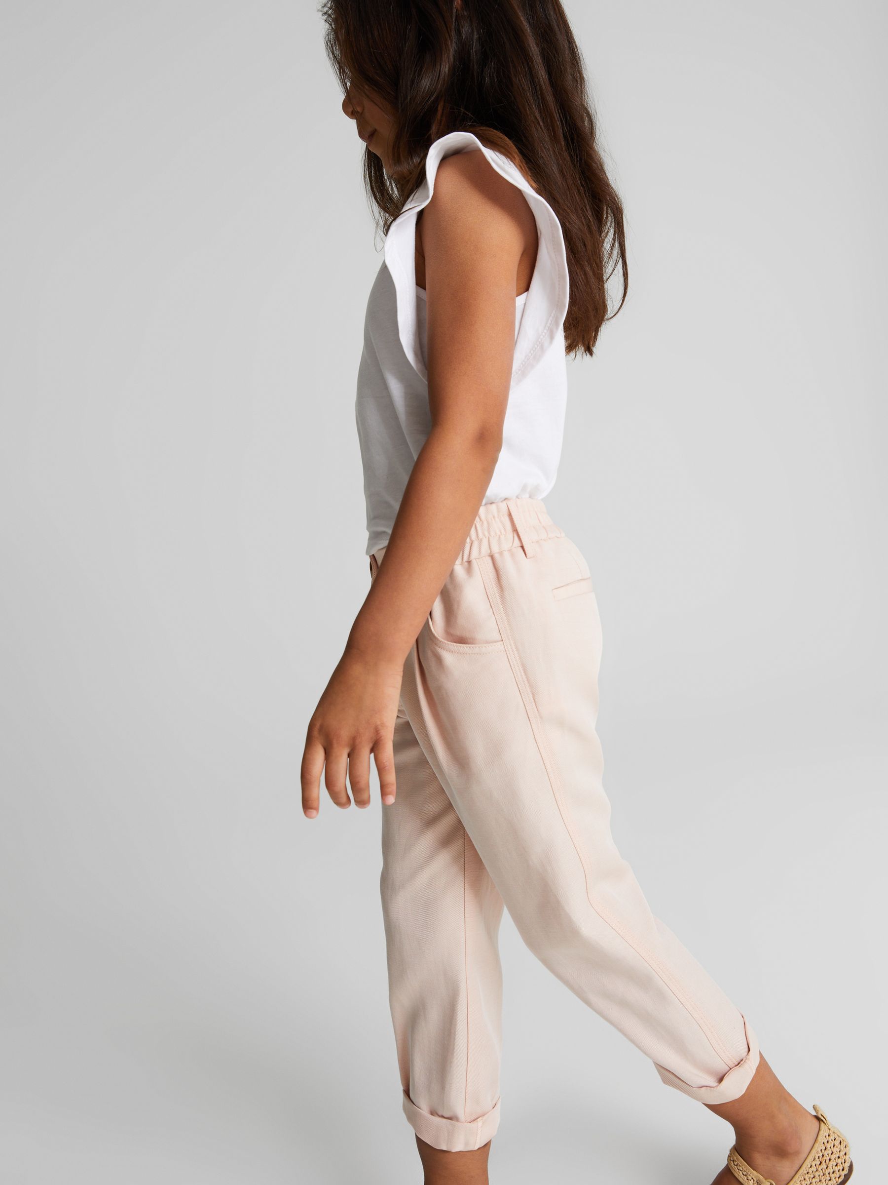 Linen Blend Pull On Trousers in Pink - Image 4 of 6