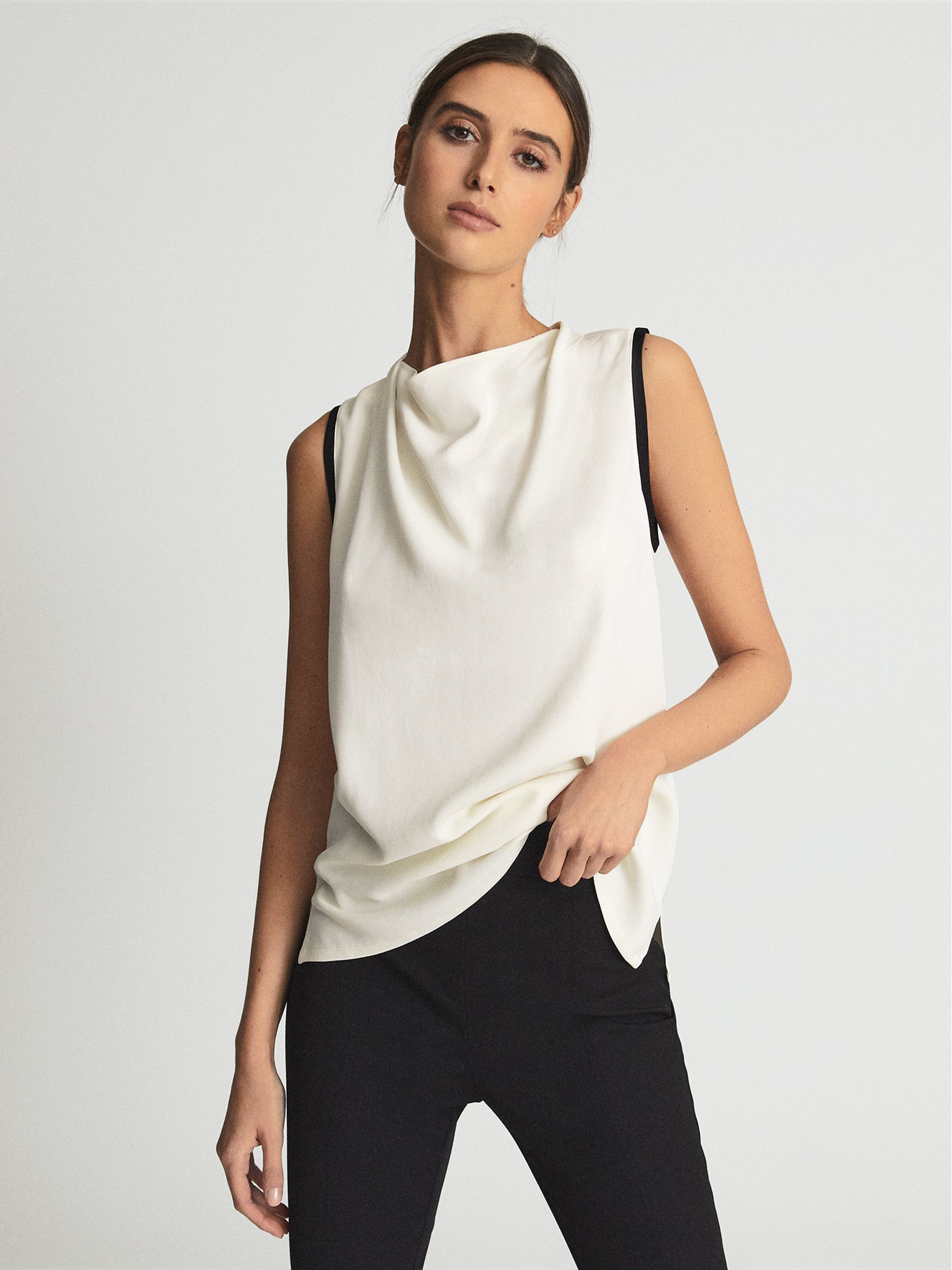 Sleeveless Twill Blouse in White - Image 1 of 5