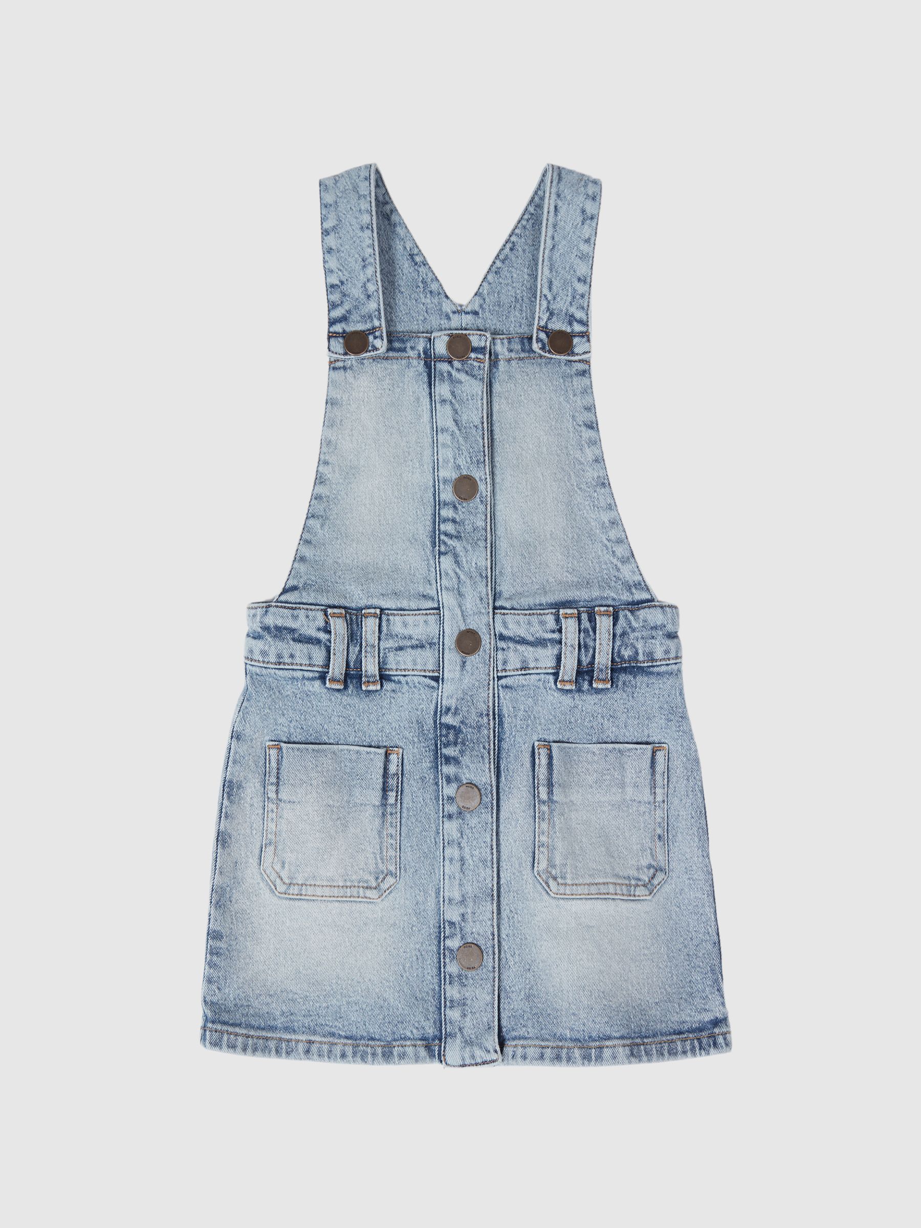 Denim Dungaree Dress in Mid Blue - Image 2 of 5