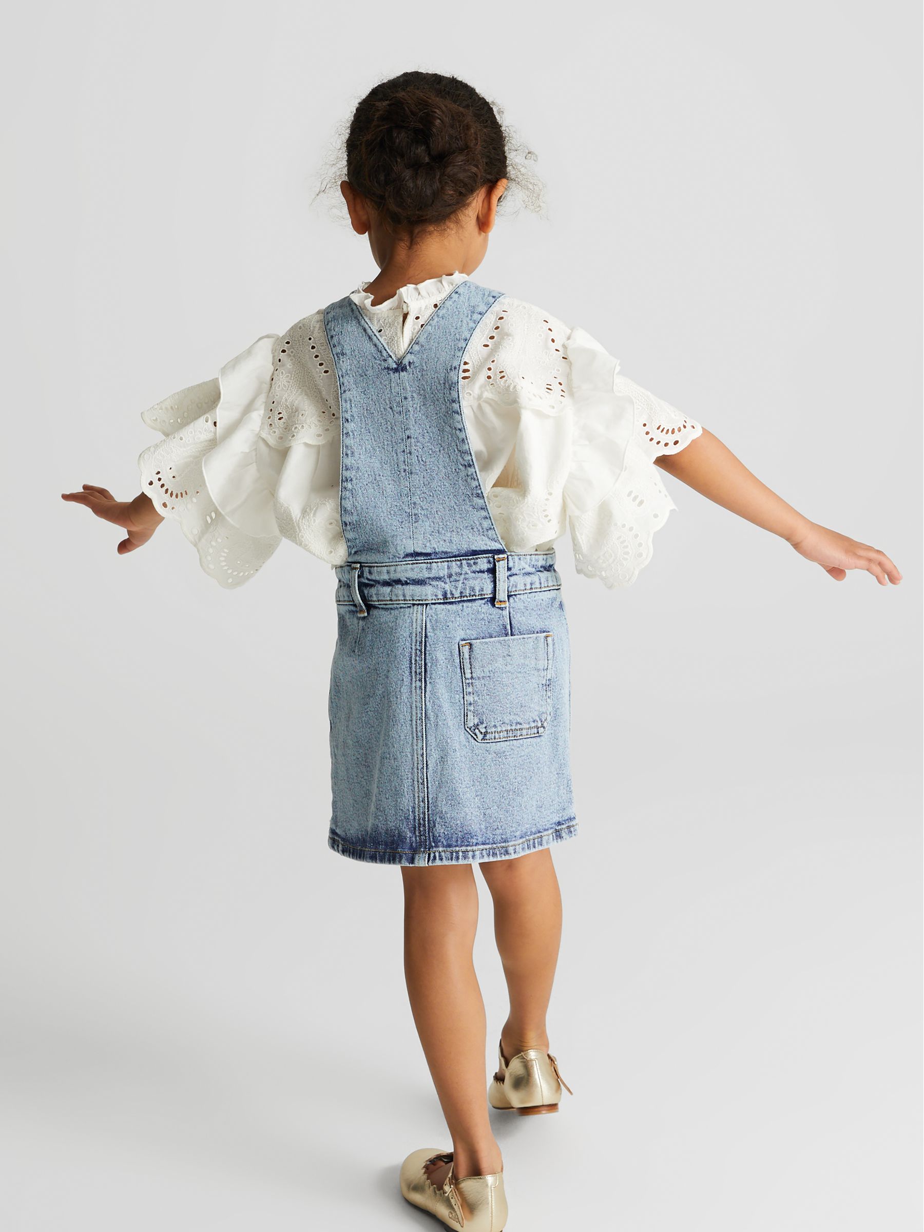 Denim Dungaree Dress in Mid Blue - Image 4 of 5