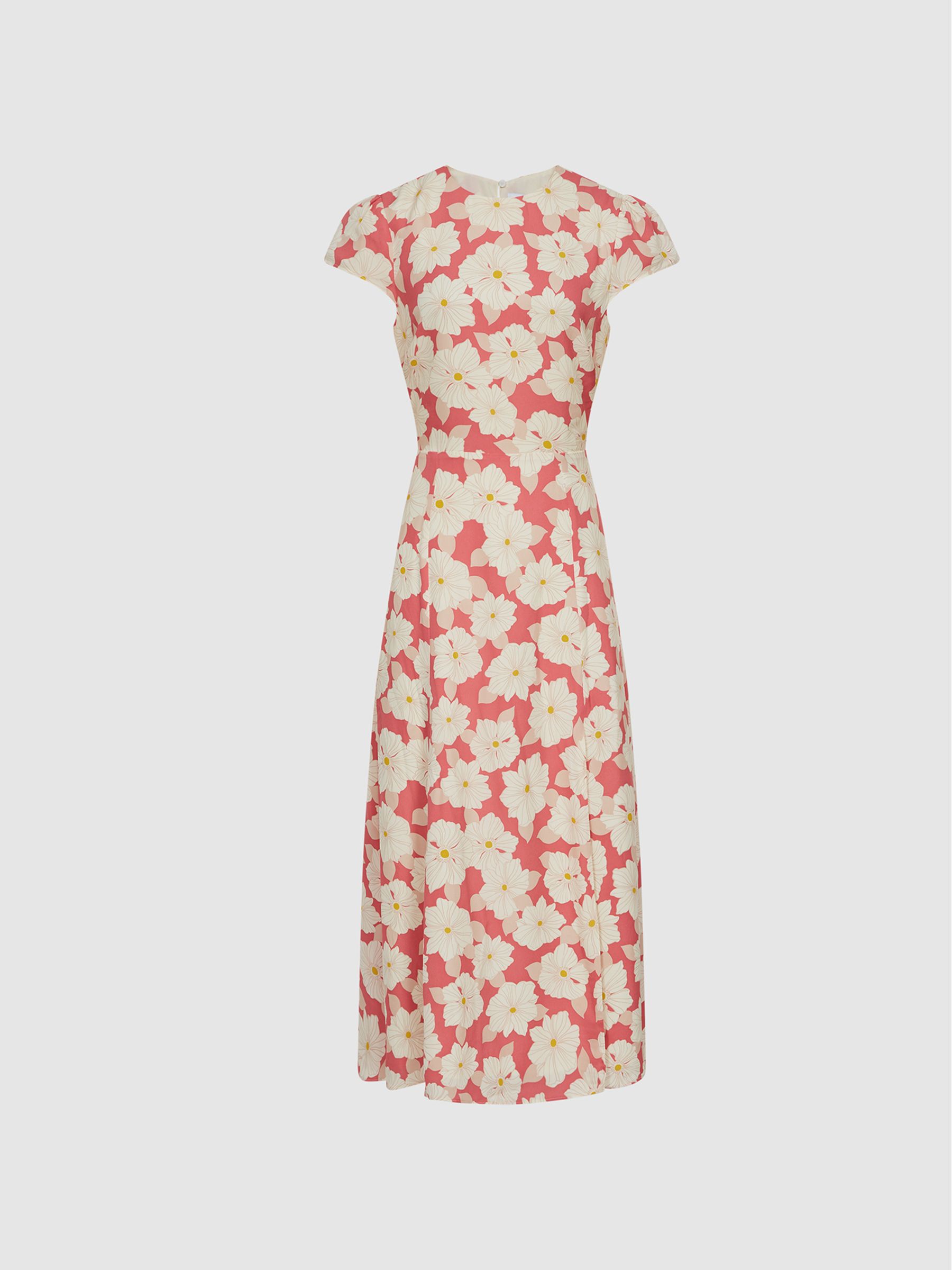 Regular Printed Cut Out Back Midi Dress in Coral - Image 2 of 6