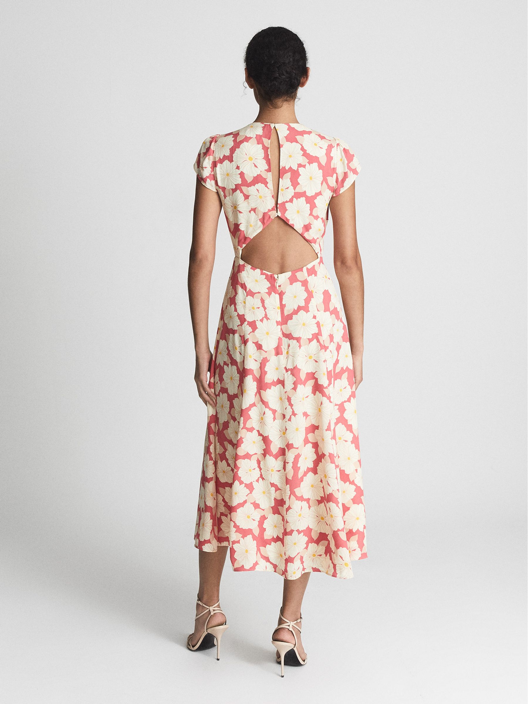 Regular Printed Cut Out Back Midi Dress in Coral - Image 5 of 6