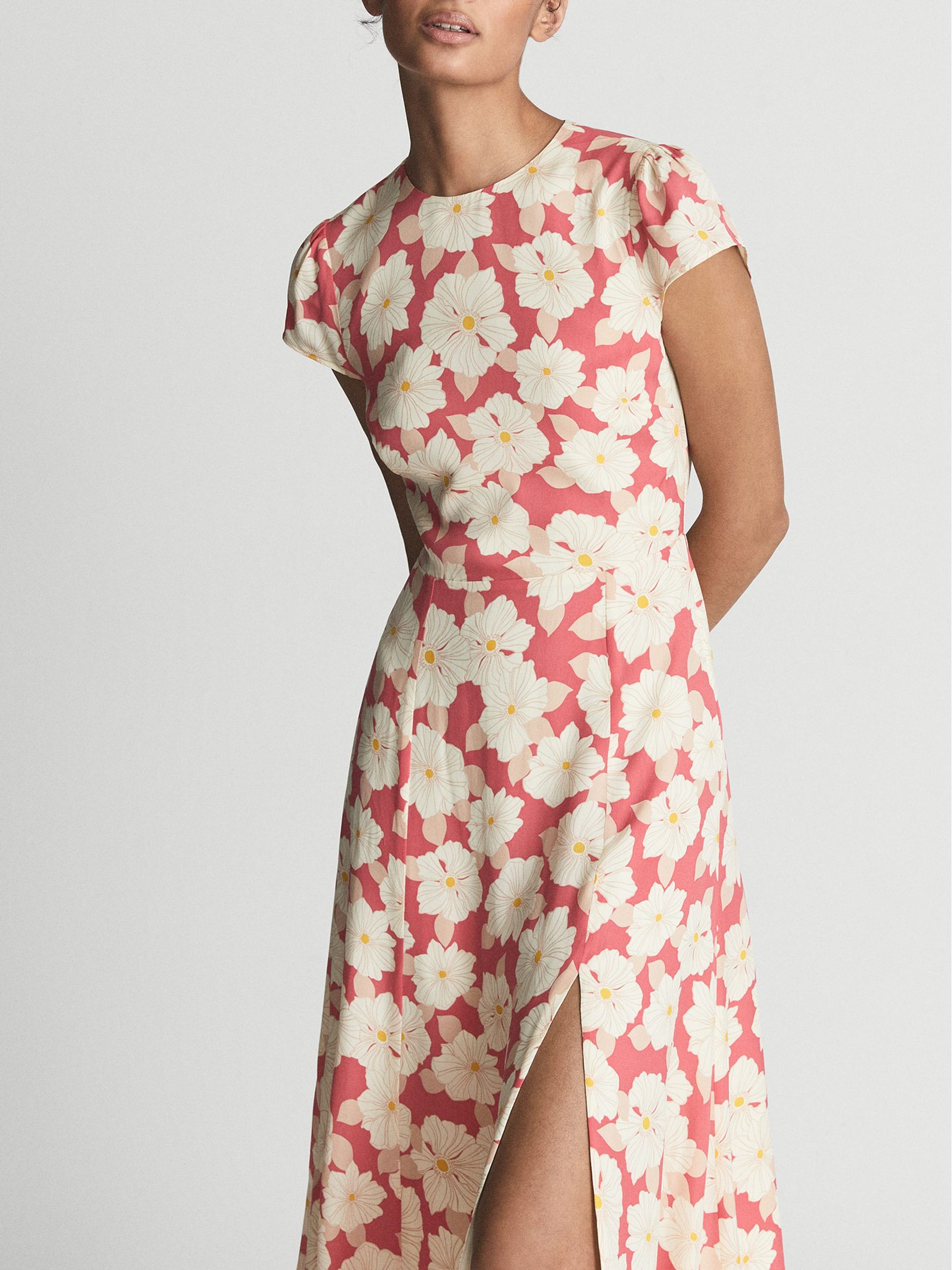 Regular Printed Cut Out Back Midi Dress in Coral - Image 6 of 6