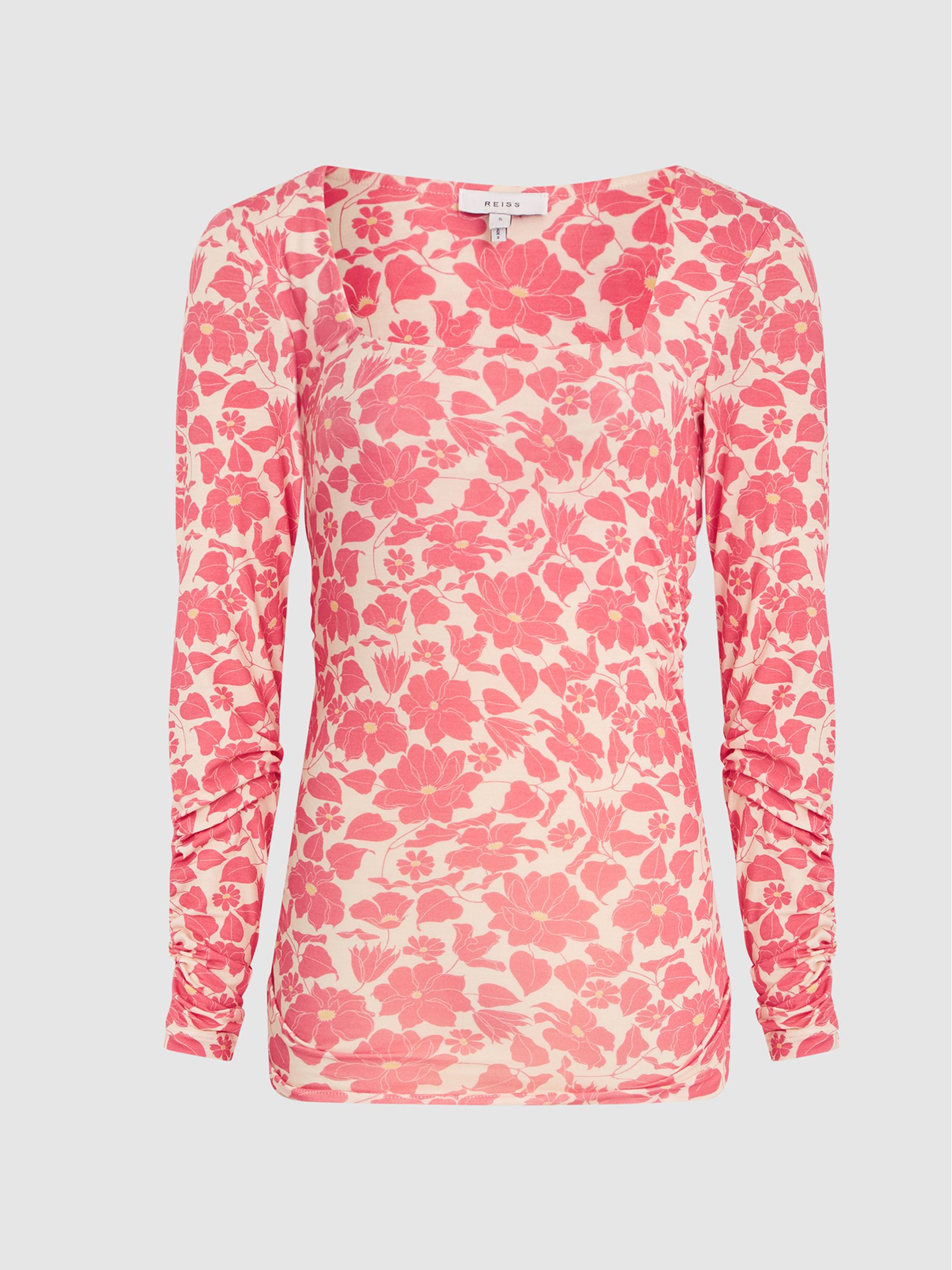 Printed Ruched Jersey Top in Pink Print - Image 2 of 5