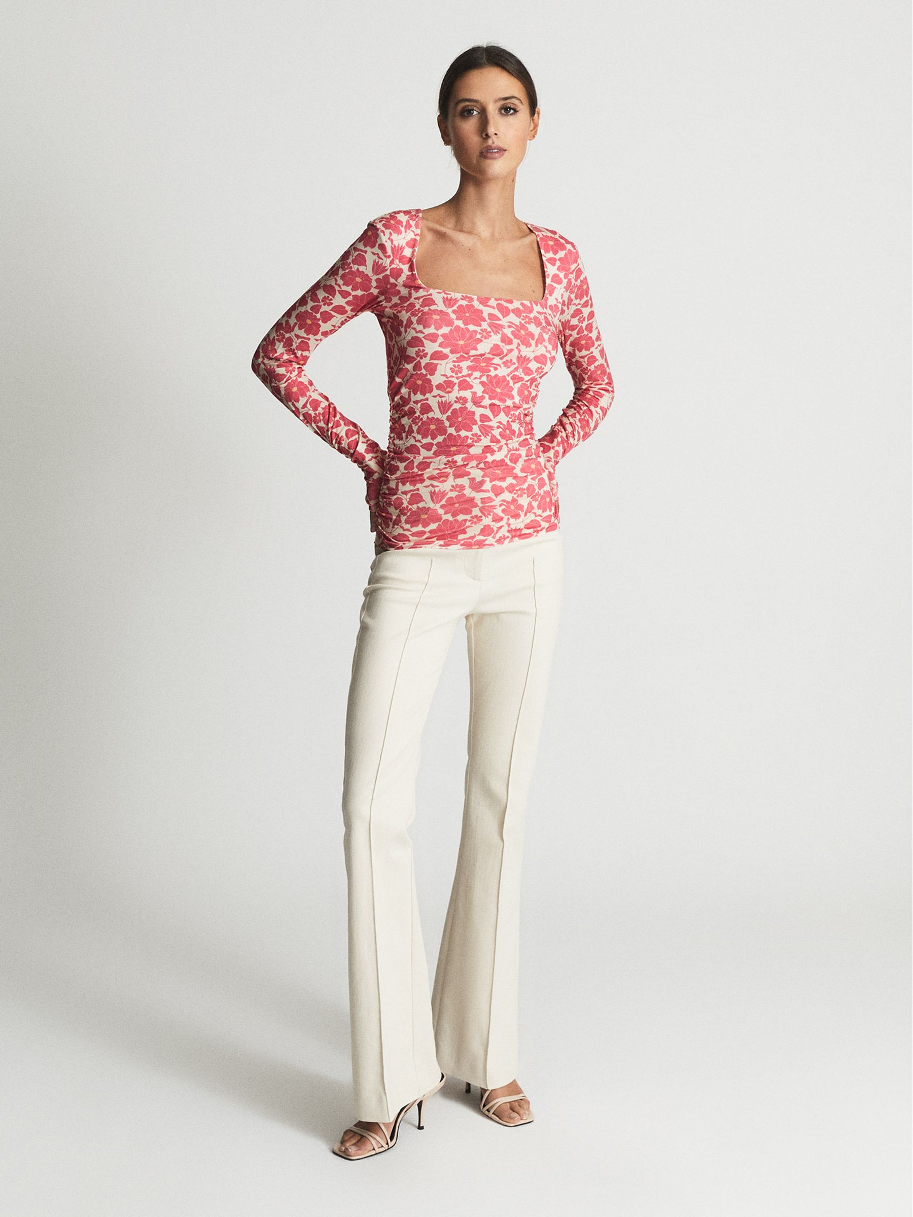 Printed Ruched Jersey Top in Pink Print - Image 3 of 5