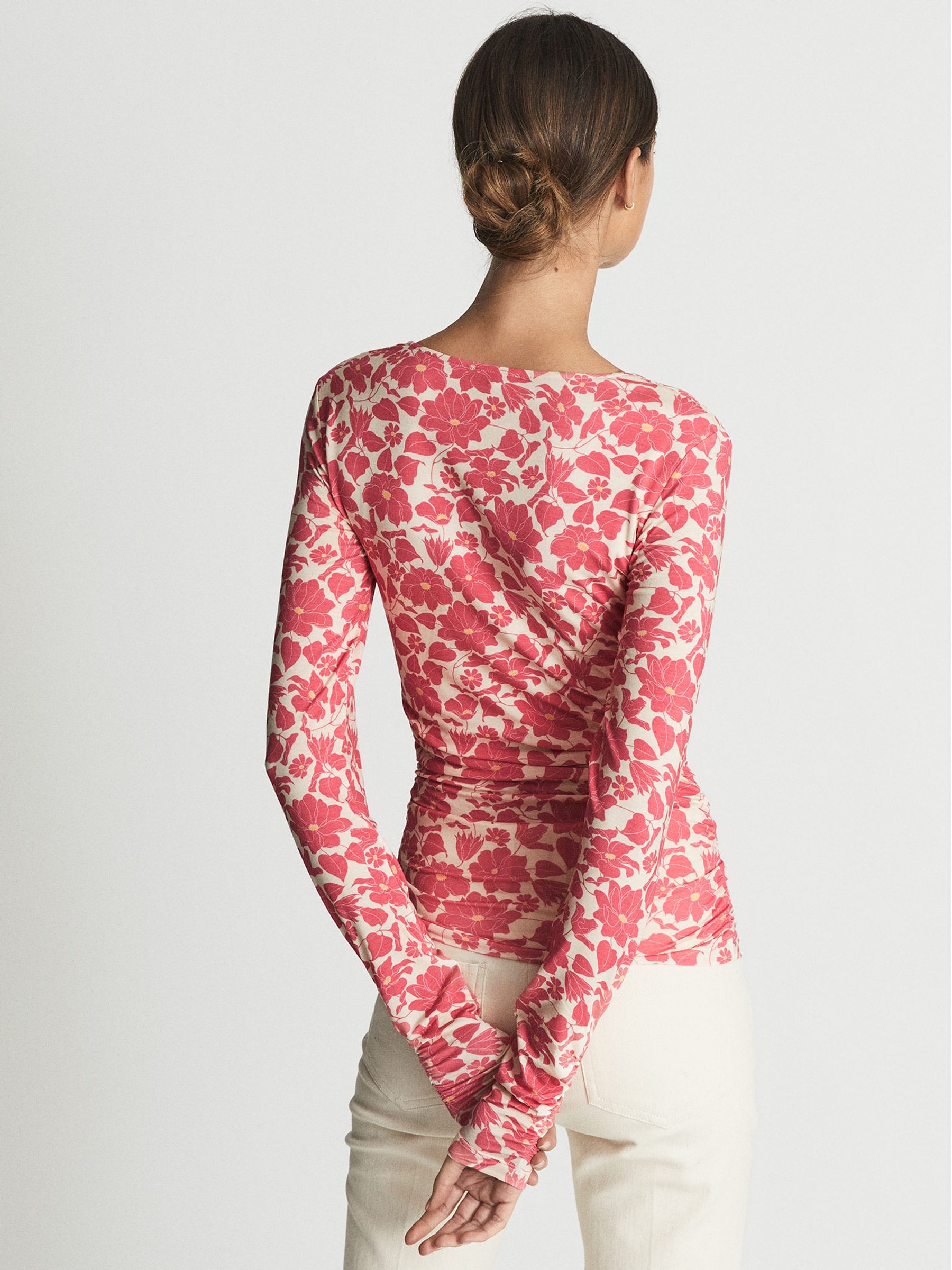 Printed Ruched Jersey Top in Pink Print - Image 5 of 5