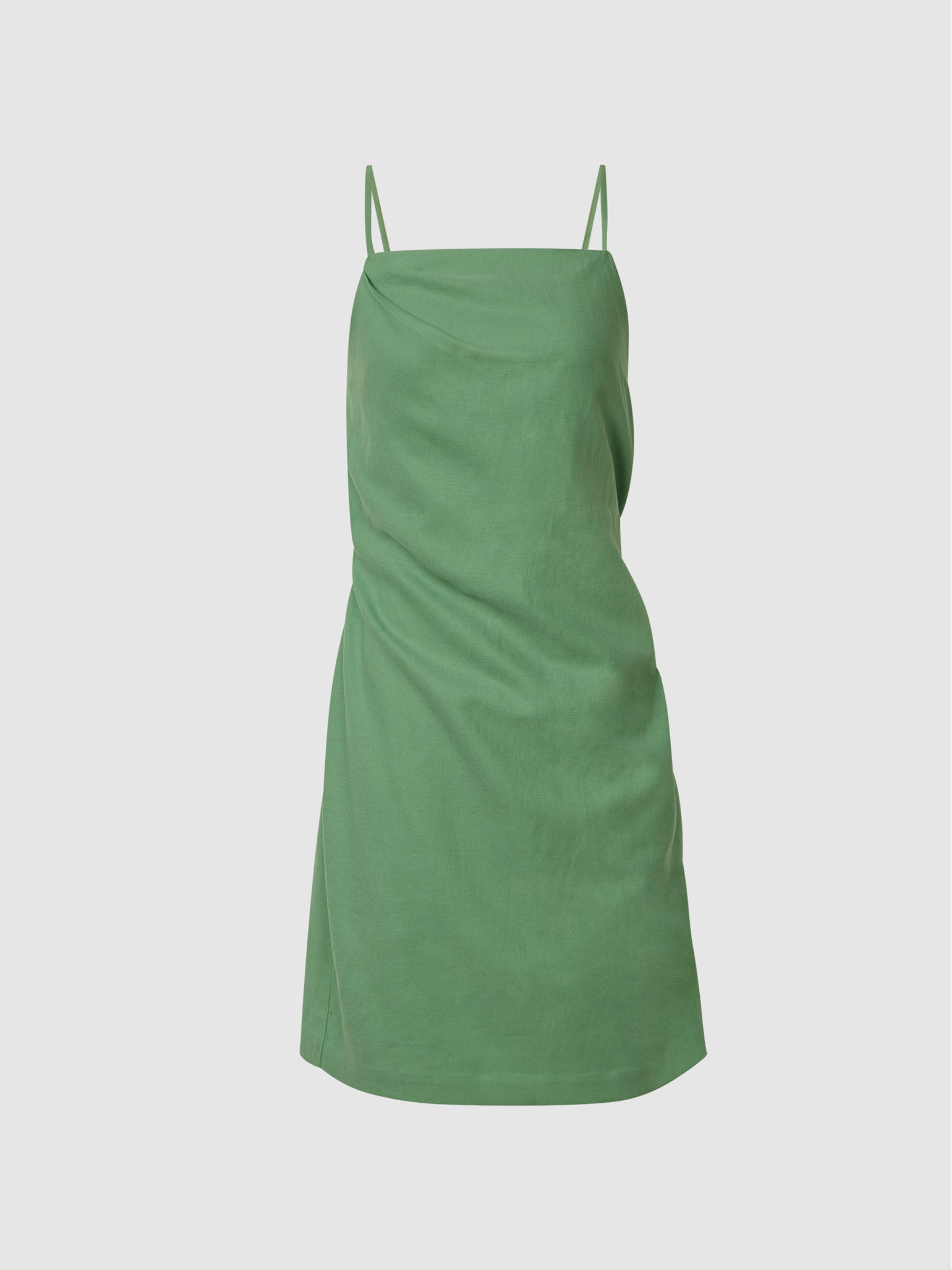 Stretch Linen Bodycon Mini Dress in Green - Image 2 of 8