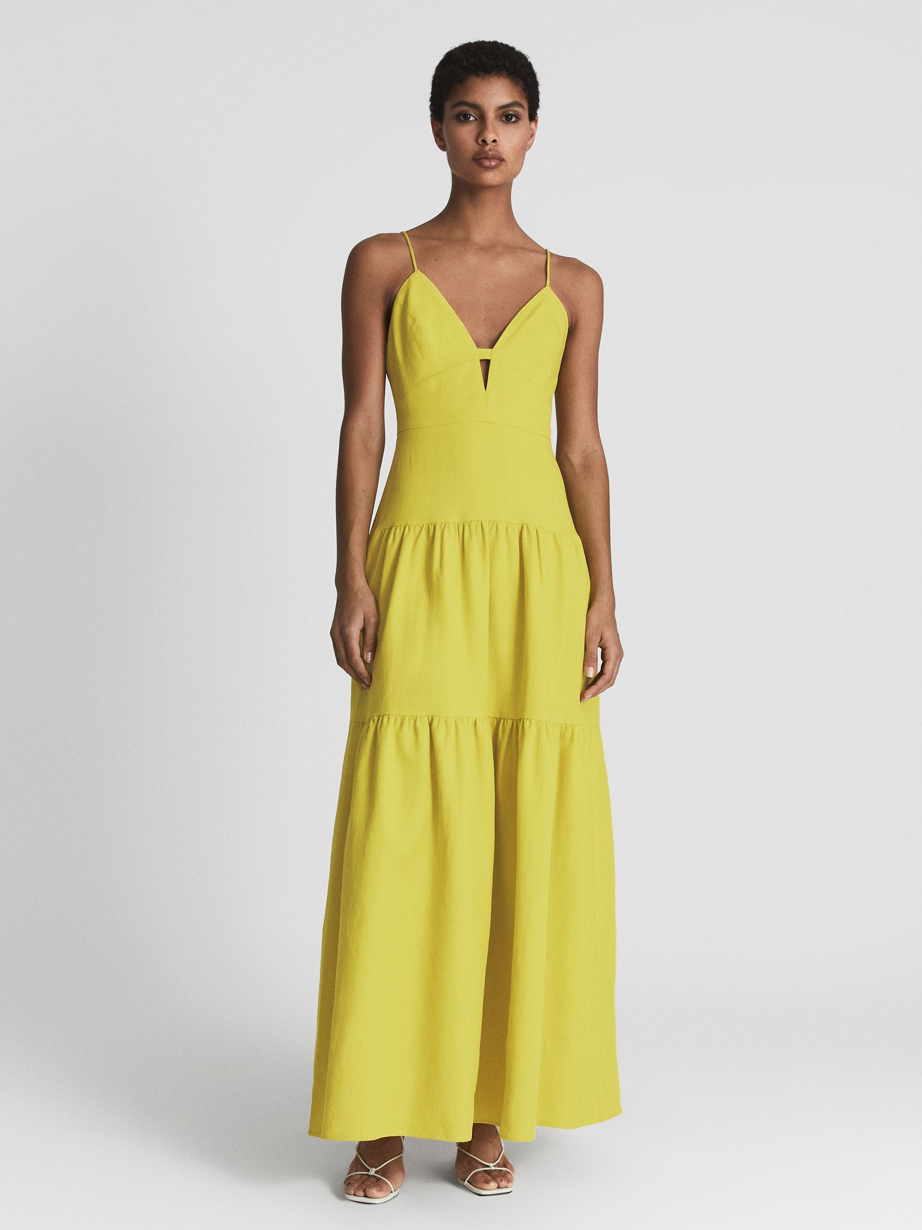 Strappy Linen Maxi Dress in Lime - Image 3 of 7
