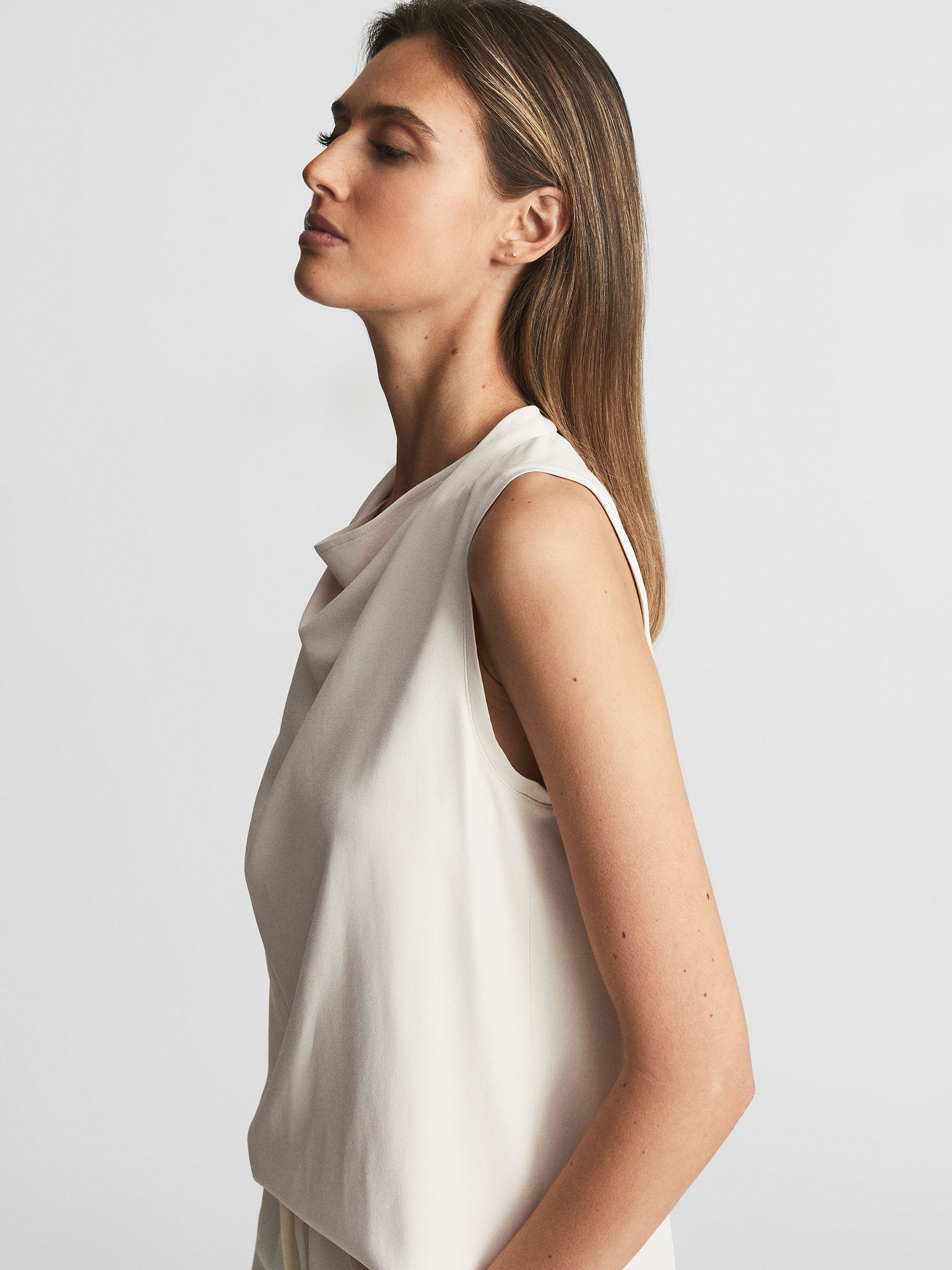 Reiss Sleeveless Twill Blouse in Nude - REISS