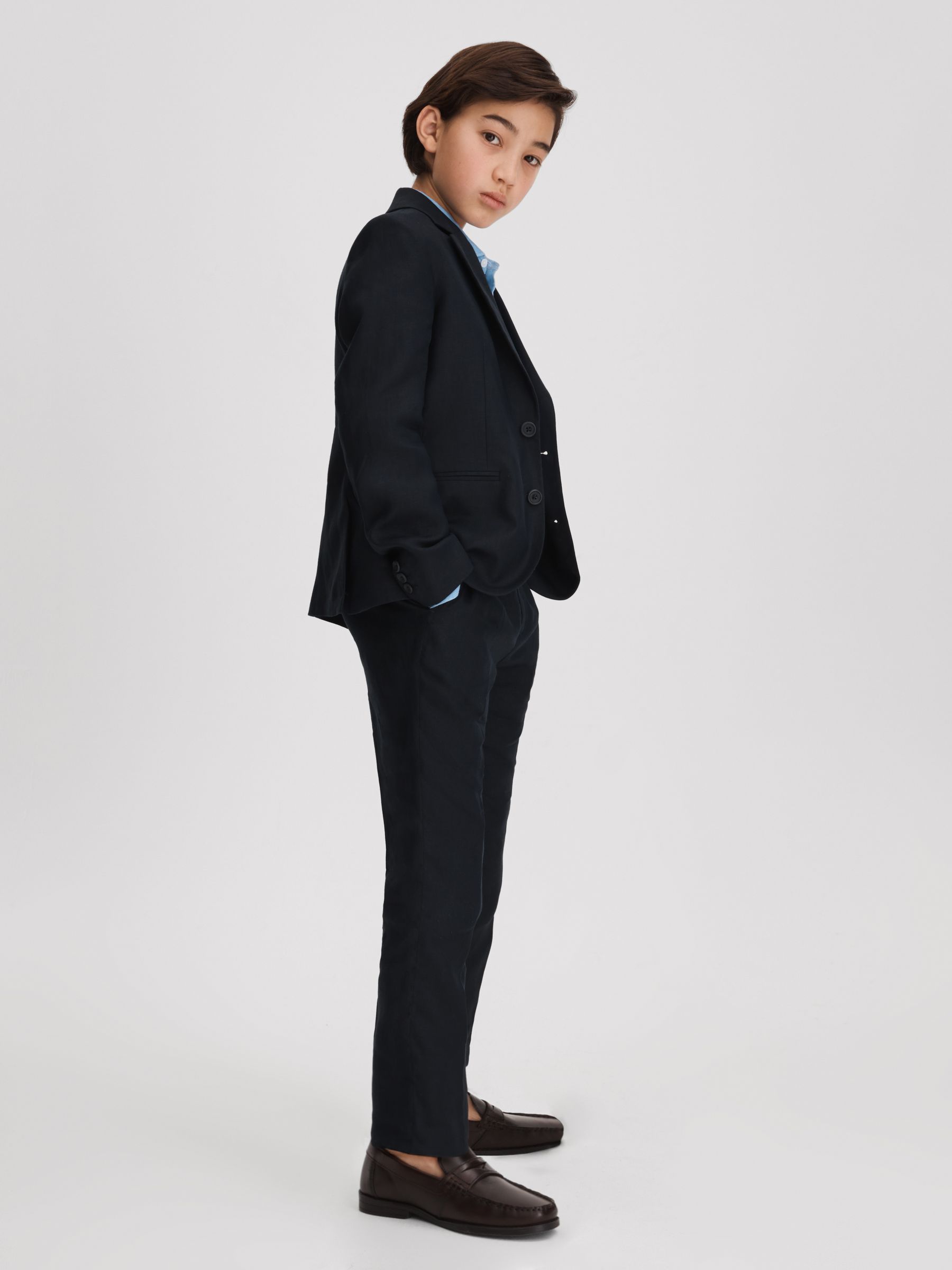 3-9 yrs Slim Fit Single Breasted Linen Blazer in Navy - Image 1 of 4