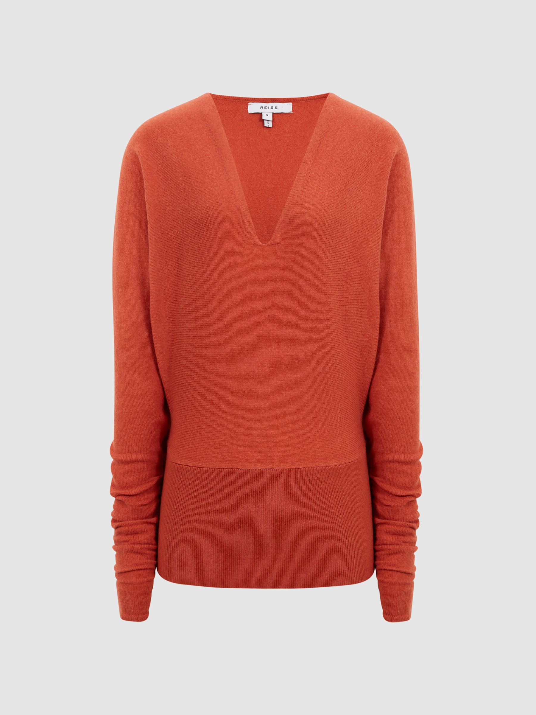 V-Neck Cashmere Blend Jumper in Orange - Image 2 of 7