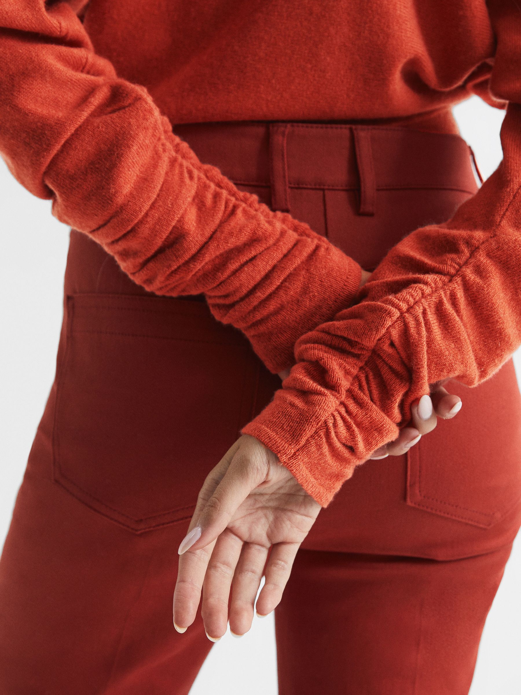 V-Neck Cashmere Blend Jumper in Orange - Image 4 of 7