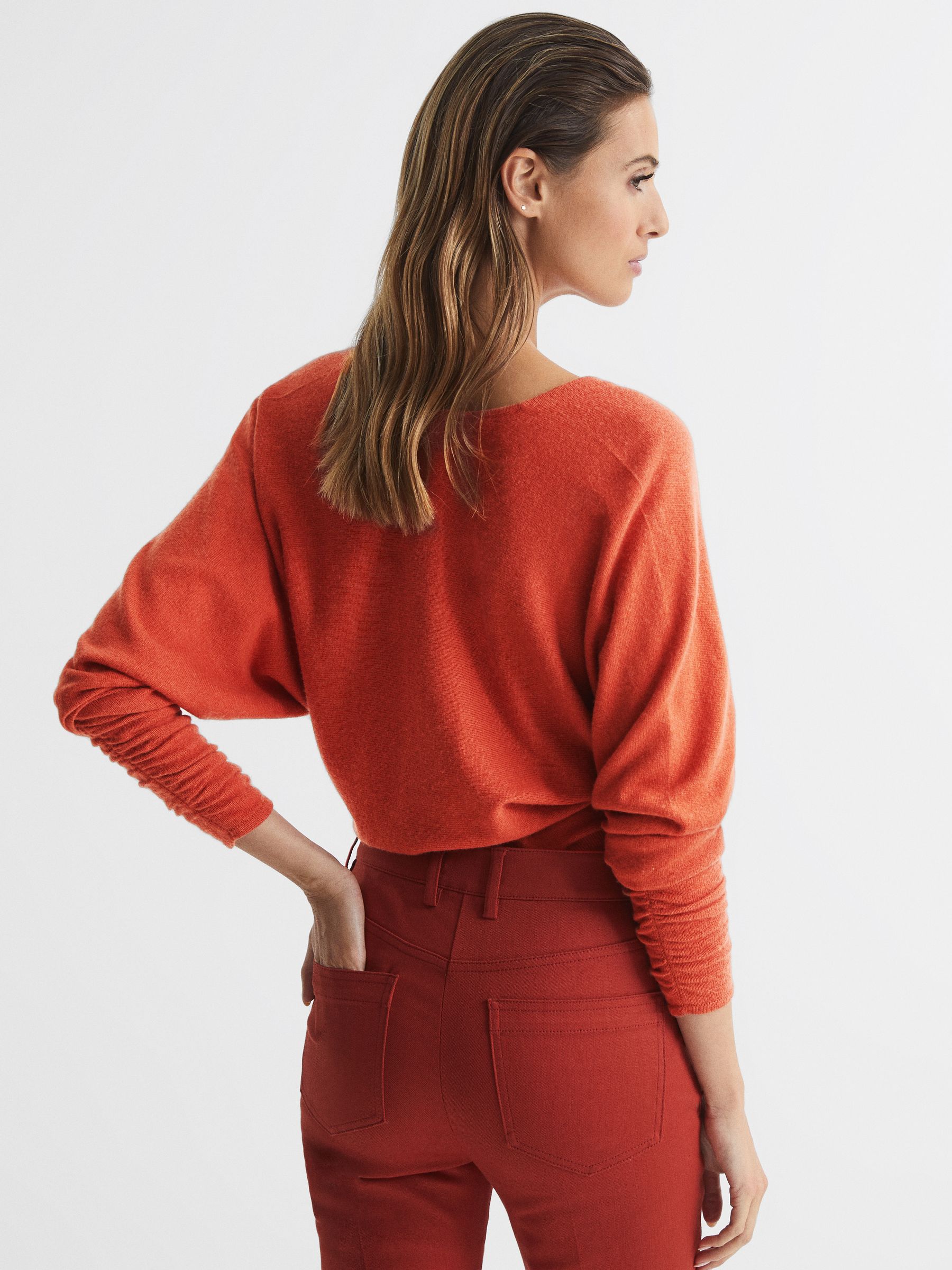 V-Neck Cashmere Blend Jumper in Orange - Image 5 of 7