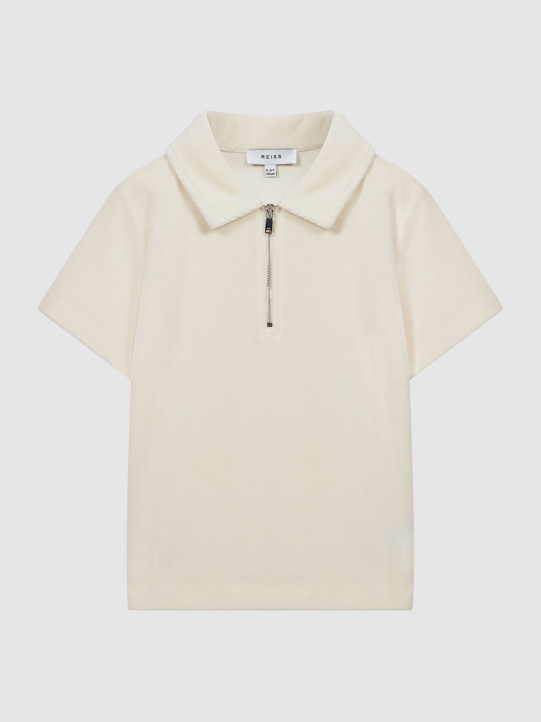 Velour Zip Neck Polo T-Shirt in Ecru - Image 2 of 6 Velour Zip Neck Polo T-Shirt in Ecru - Image 2 of 6