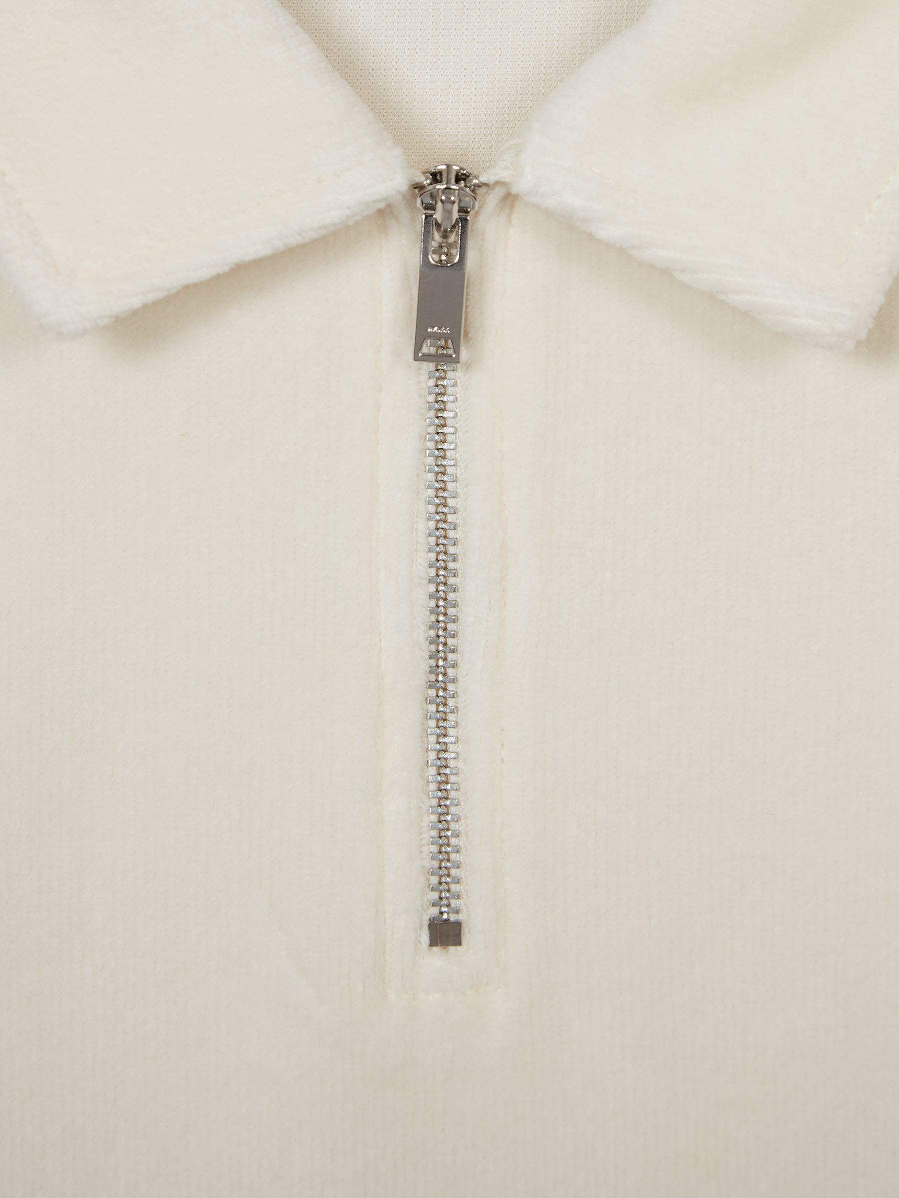 Velour Zip Neck Polo T-Shirt in Ecru - Image 6 of 6