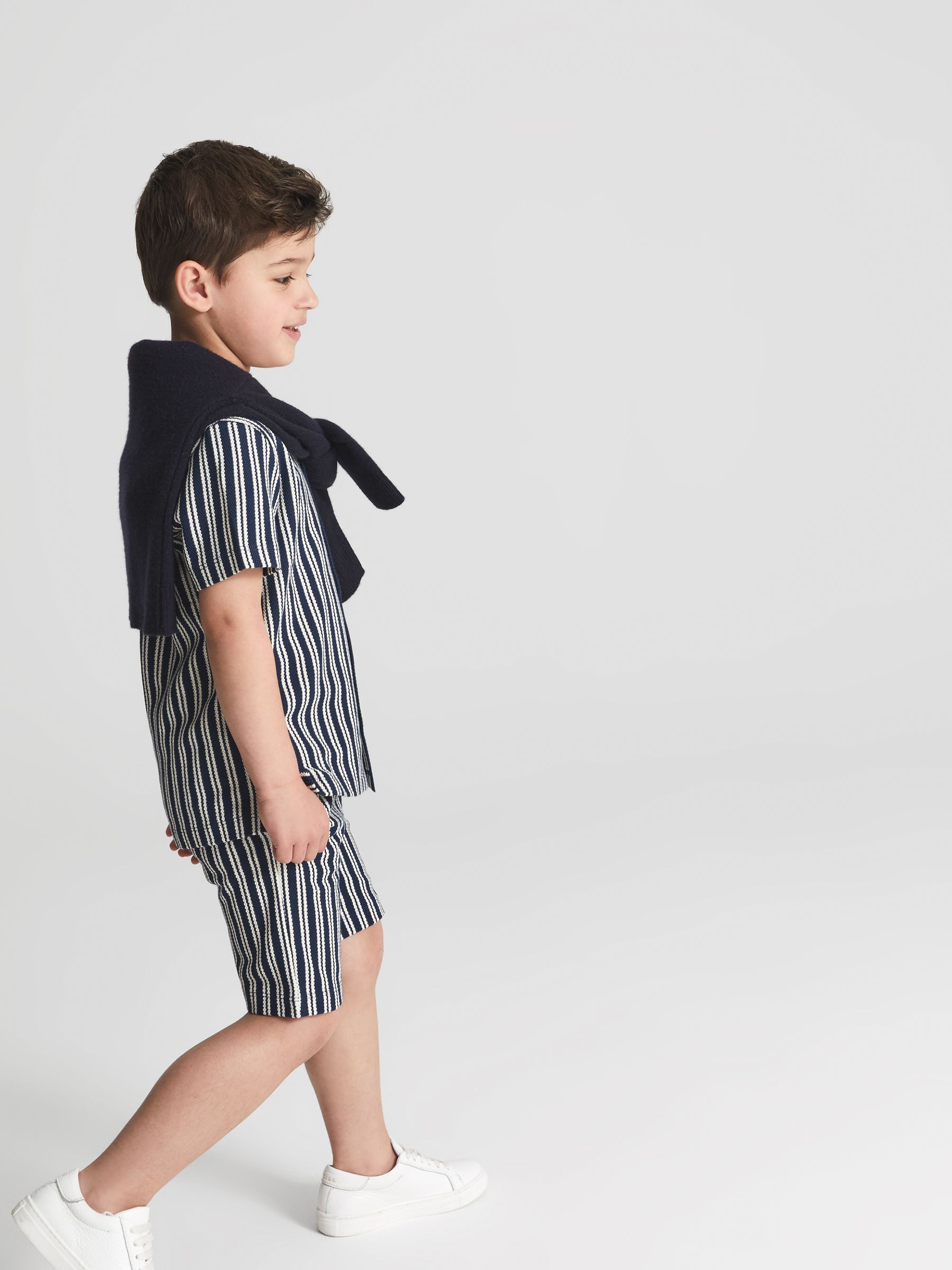 Striped Cotton Shorts in Navy - Image 1 of 5