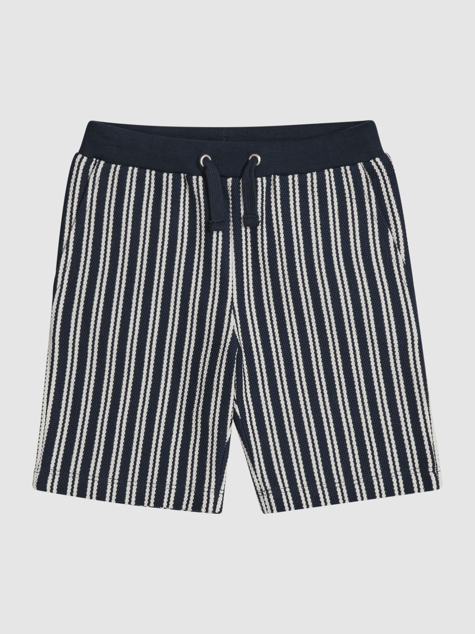 Striped Cotton Shorts in Navy - Image 2 of 5 Striped Cotton Shorts in Navy - Image 2 of 5