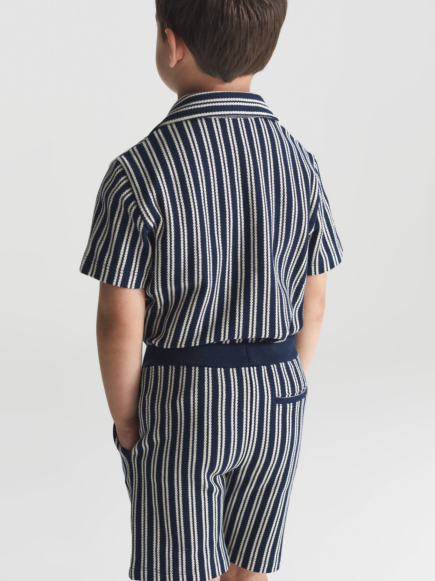 Striped Cotton Shorts in Navy - Image 3 of 5
