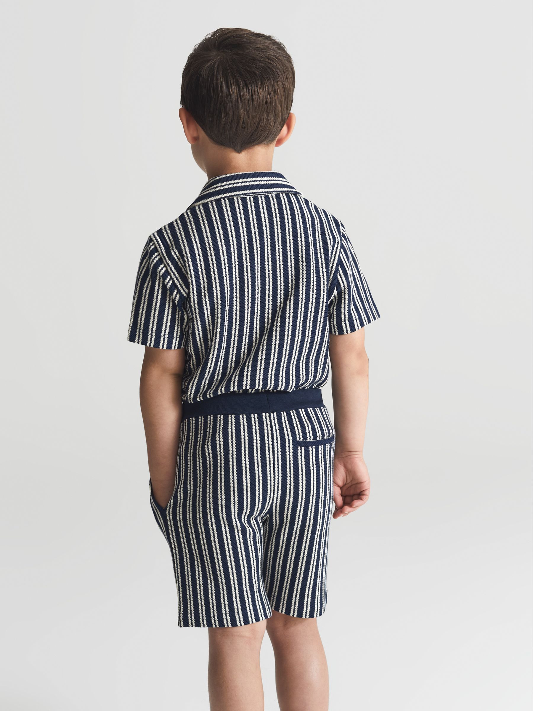 Striped Cotton Shorts in Navy - Image 4 of 5