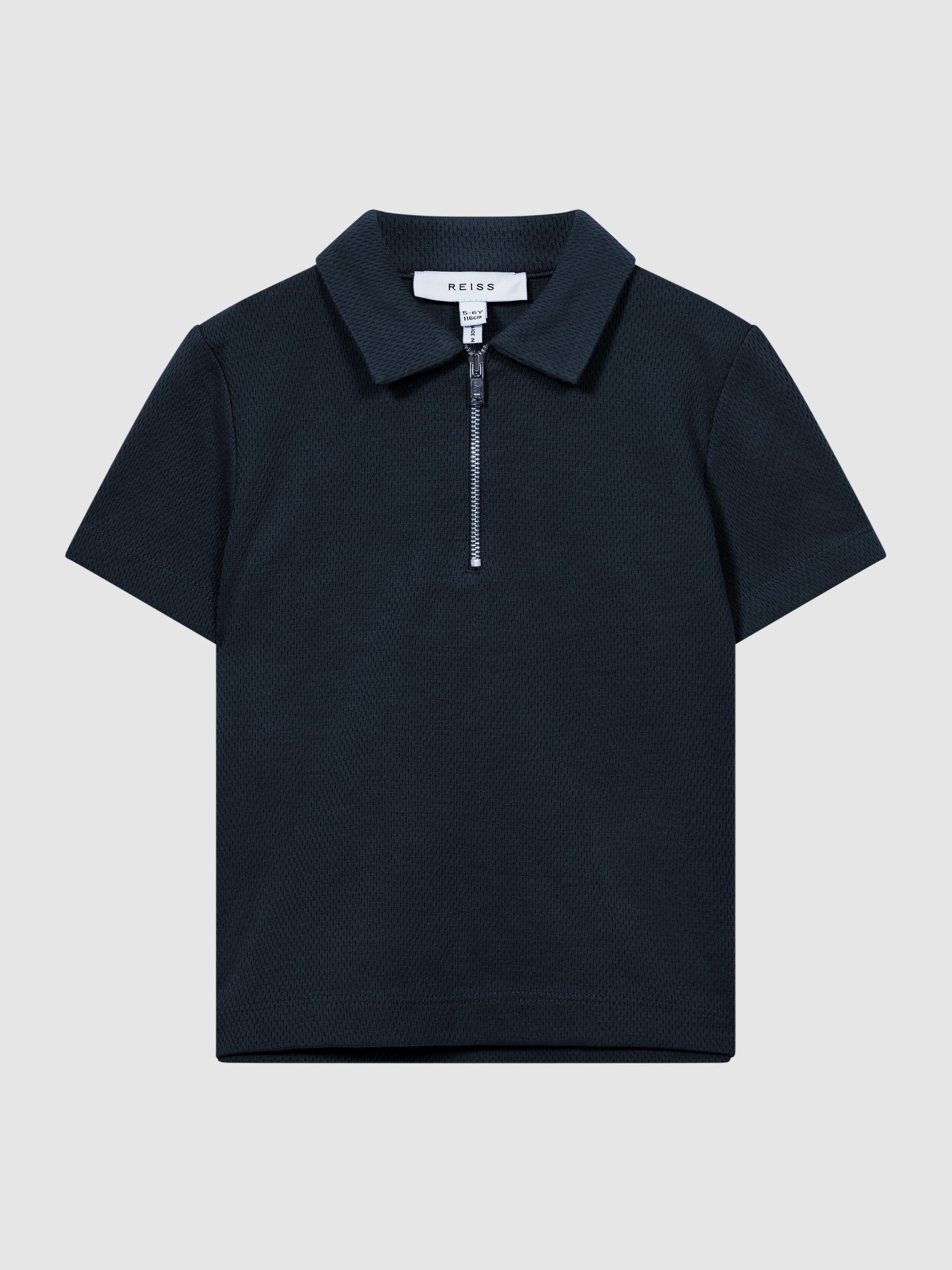 Half Zip Textured Polo T-Shirt in Navy - Image 2 of 5