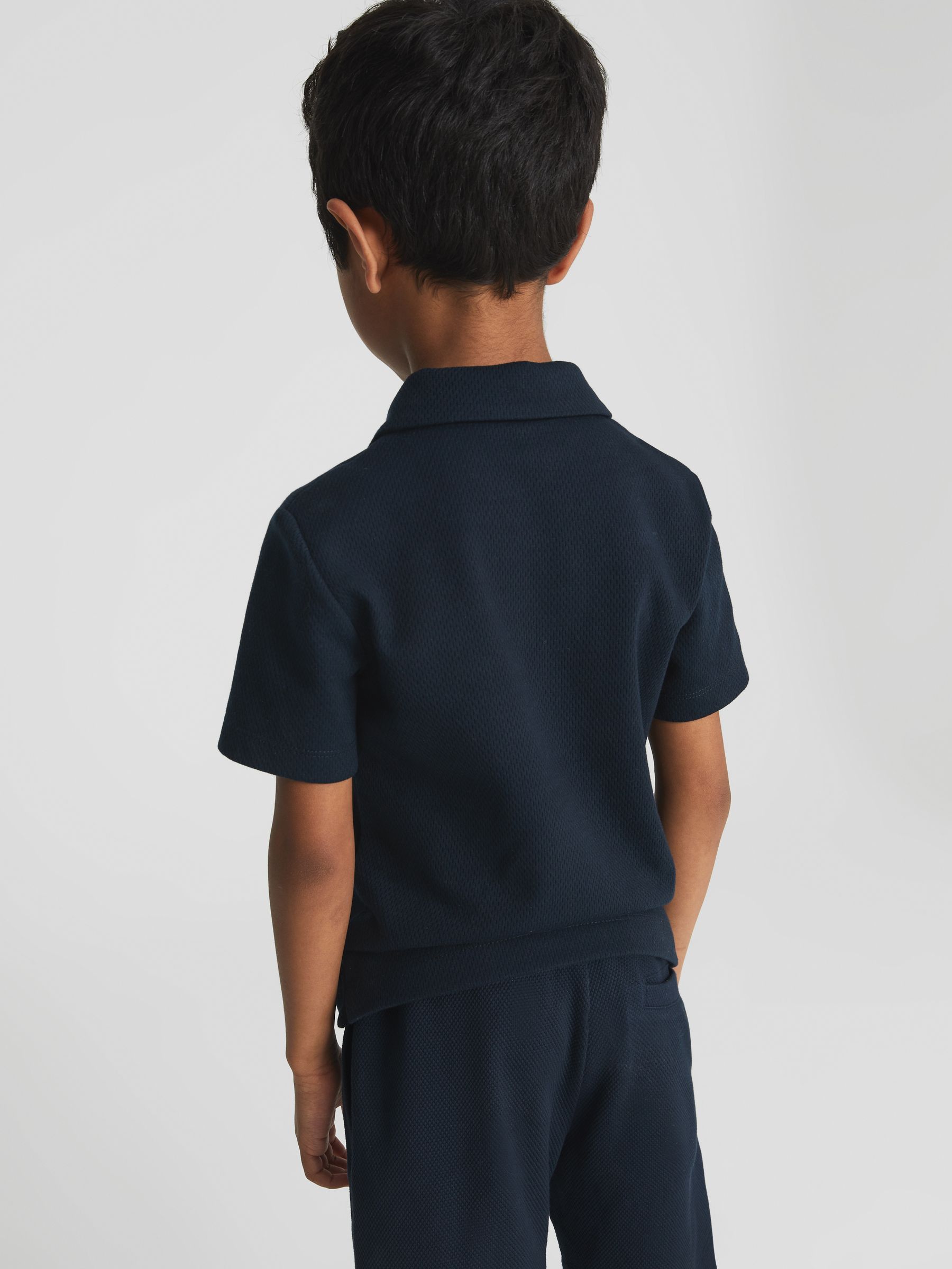 Half Zip Textured Polo T-Shirt in Navy - Image 5 of 5