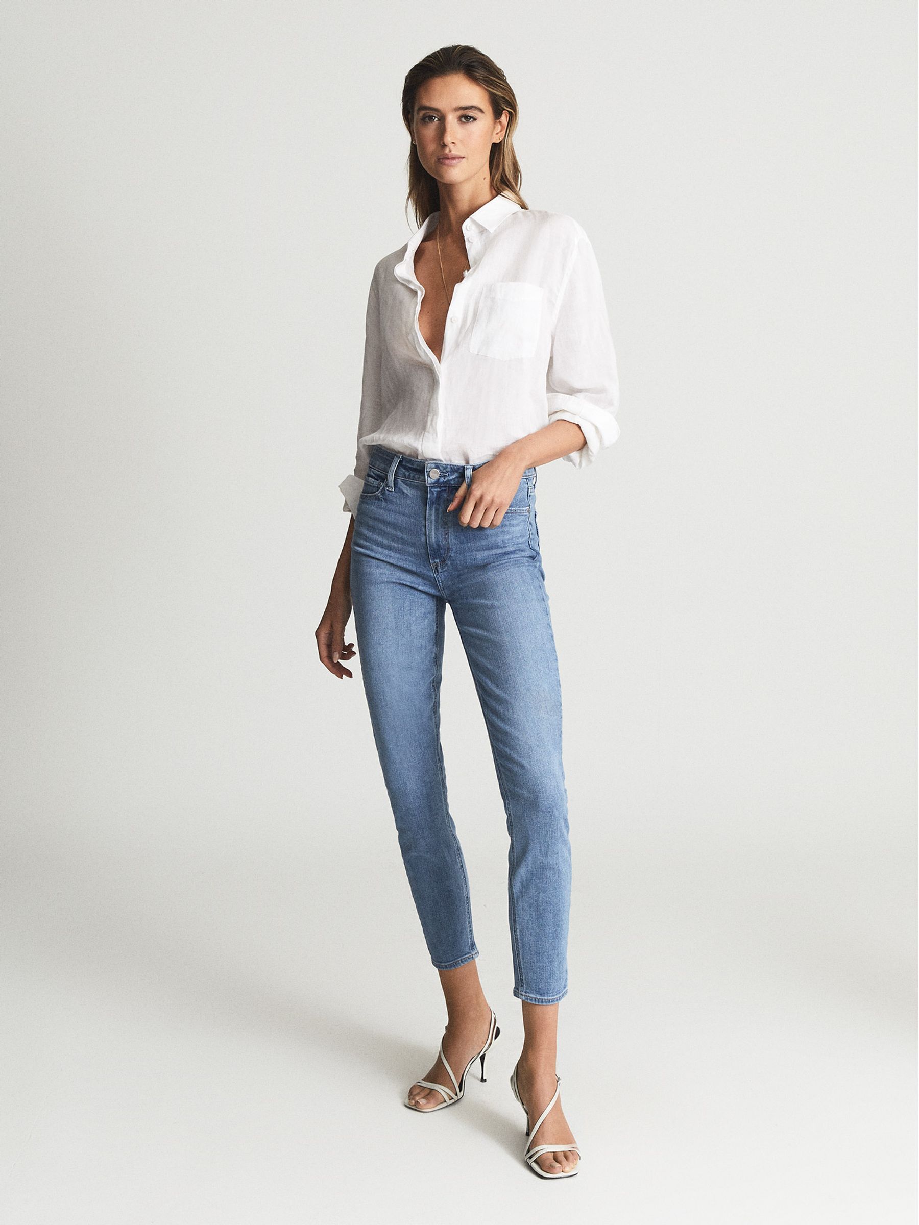 Paige High Rise Crop Skinny Jeans in Pale Blue - Image 1 of 6