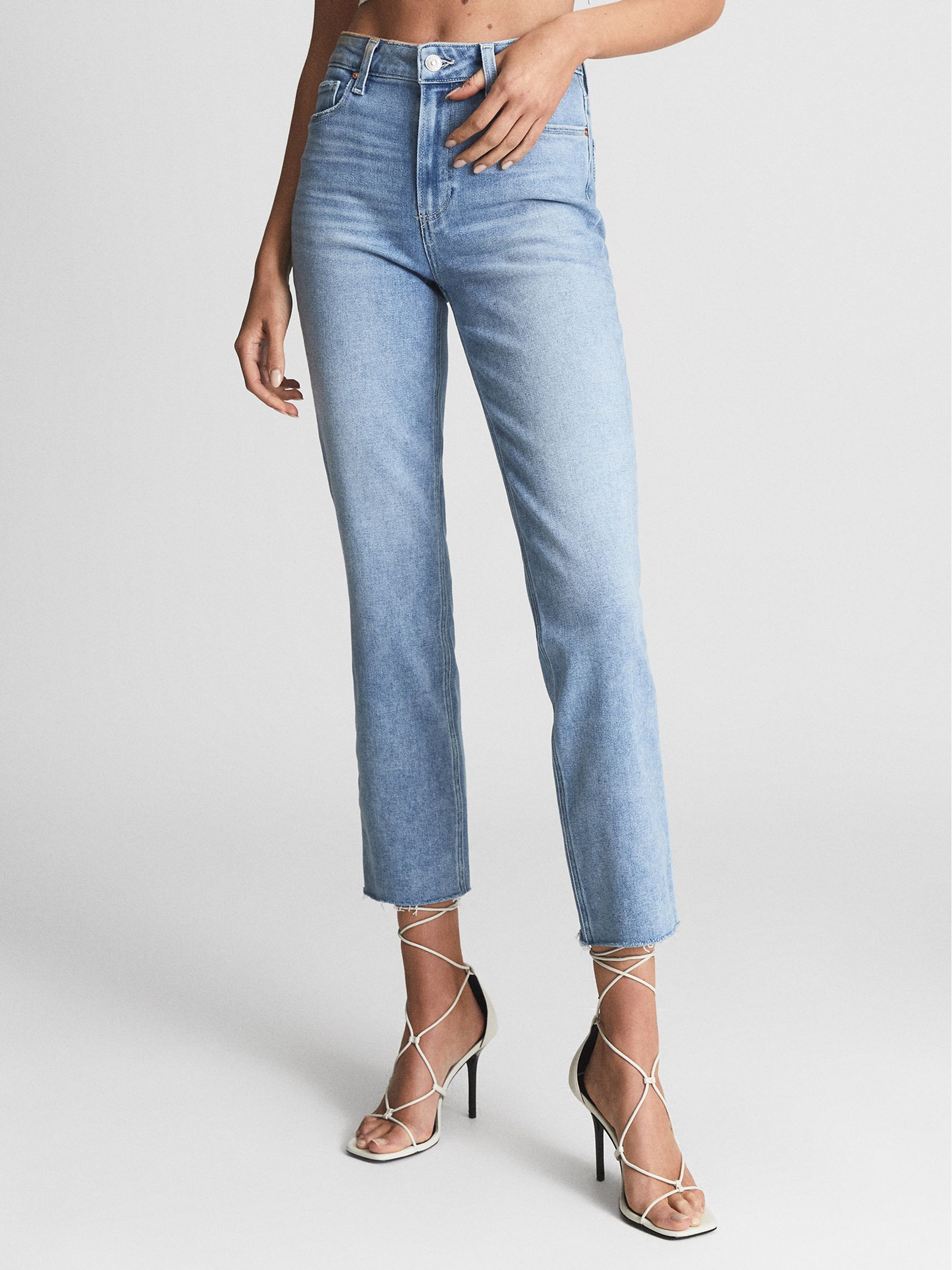 Paige Cindy Straight Leg Raw Hem Jeans in Pale Blue - Image 3 of 7
