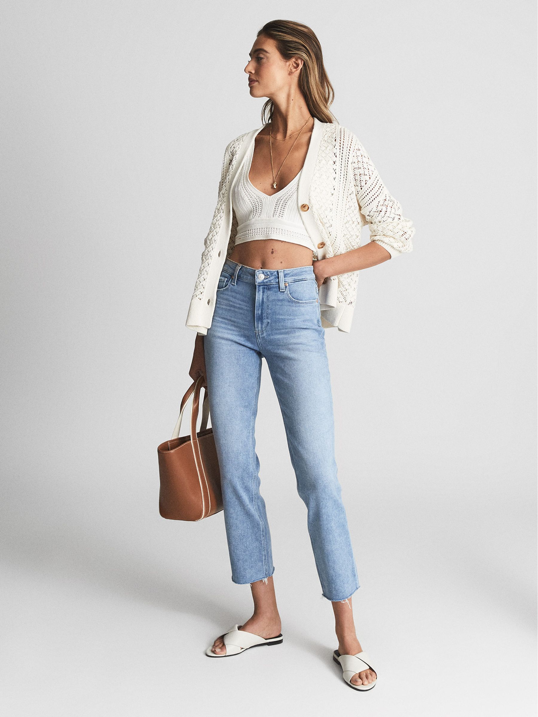 Paige Cindy Straight Leg Raw Hem Jeans in Pale Blue - Image 7 of 7