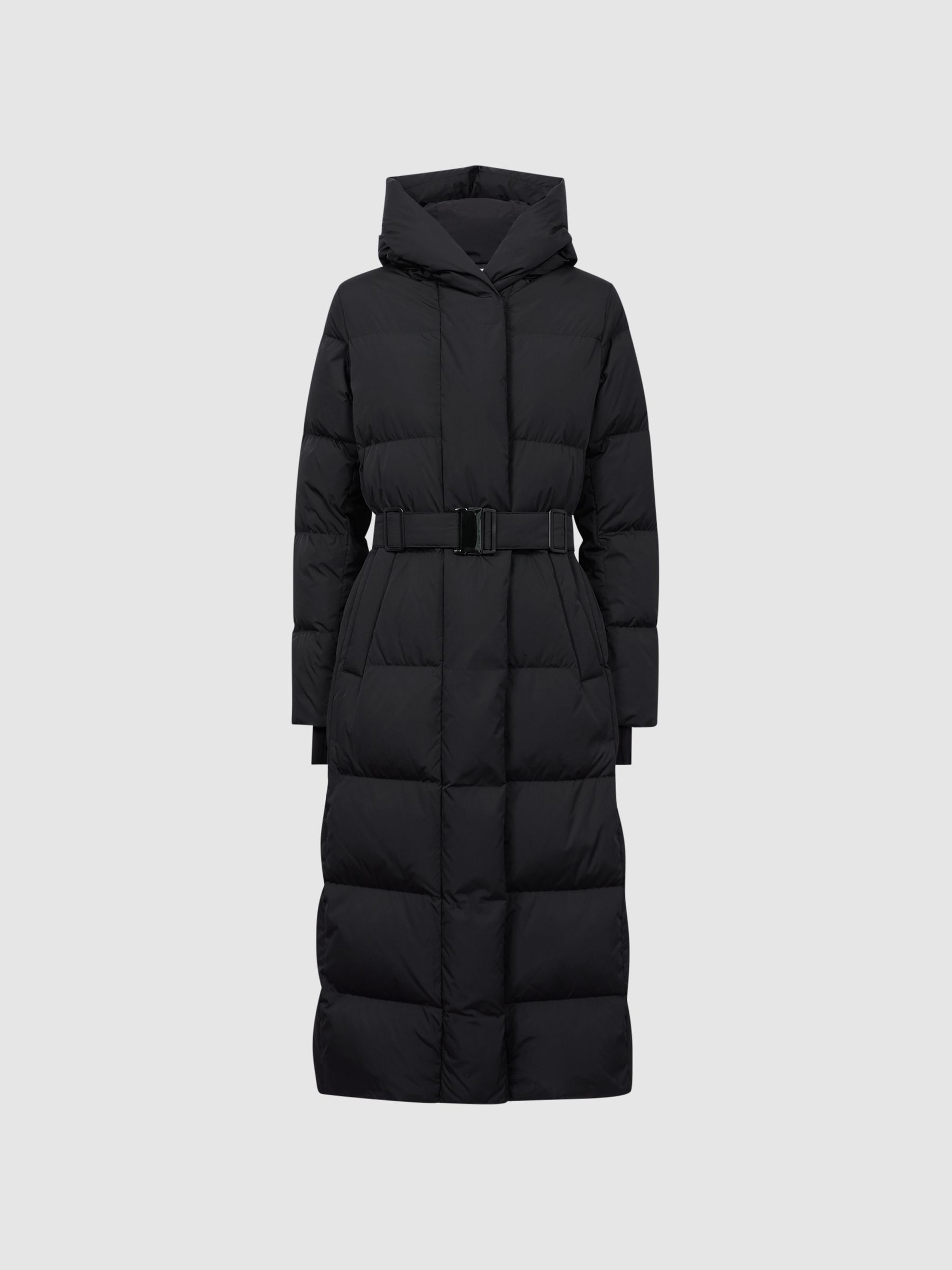 Long Belted Puffer Coat in Black - Image 2 of 6