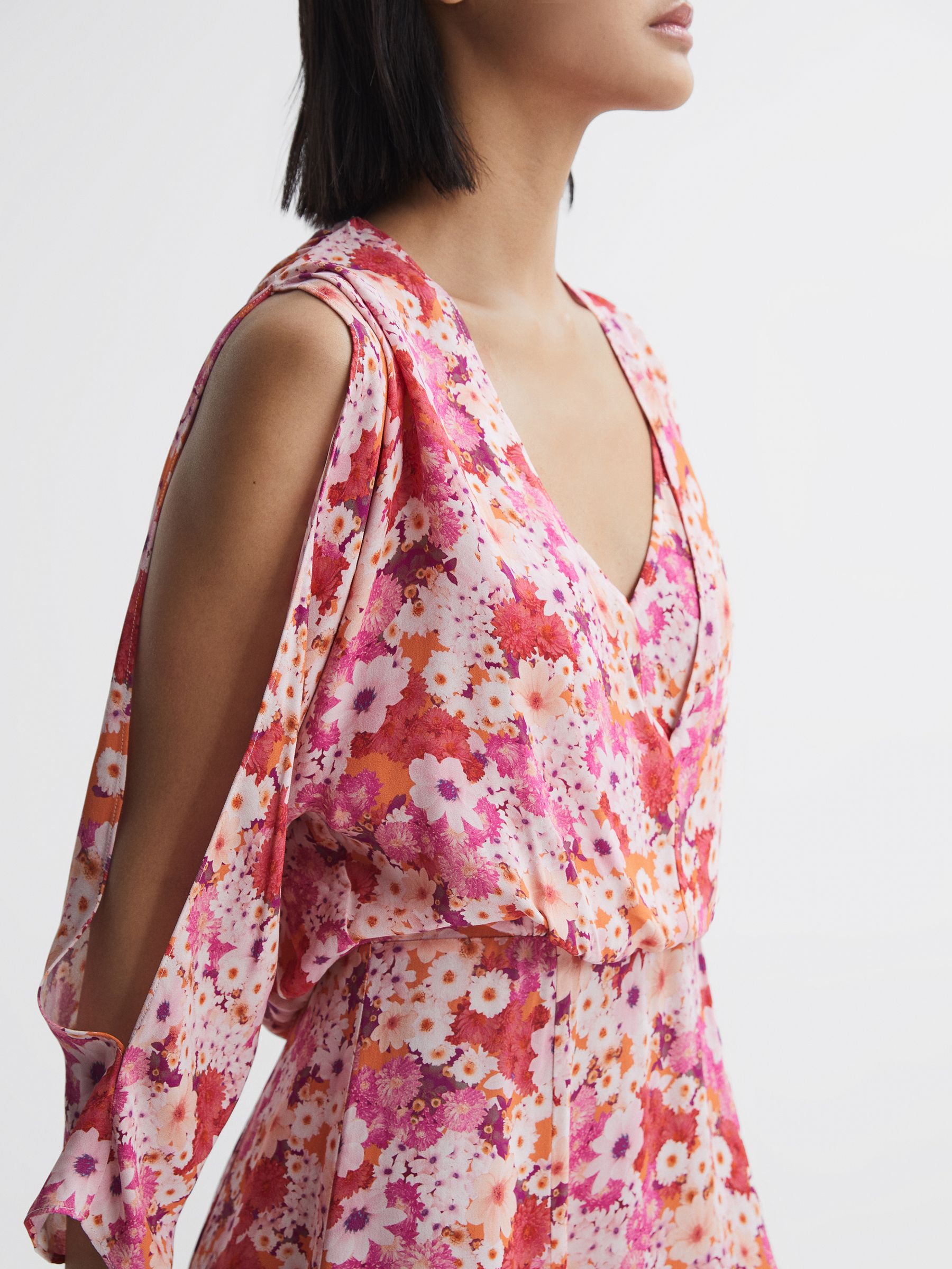 Open Back Split Sleeve Mini Dress in Pink - Image 1 of 5