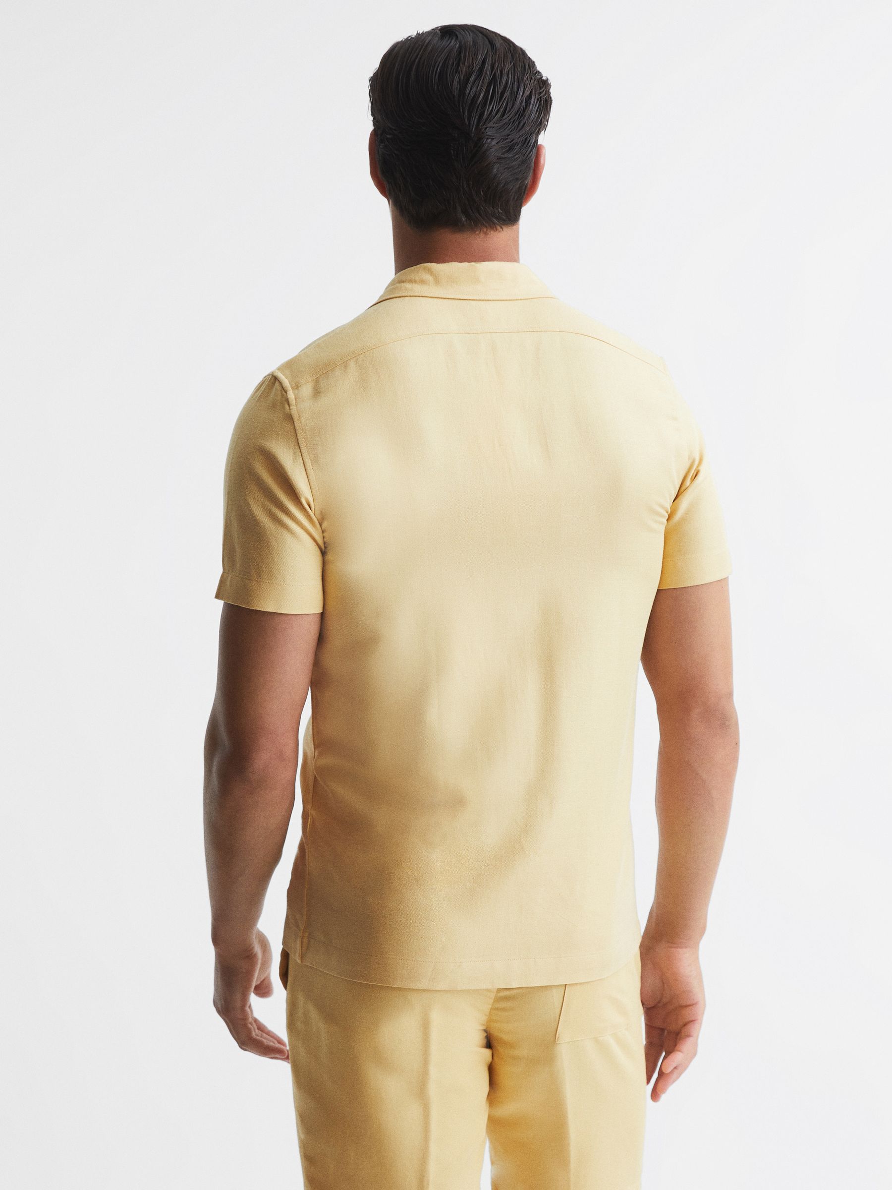 Linen Blend Cuban Collar Shirt in Lemon - Image 5 of 6
