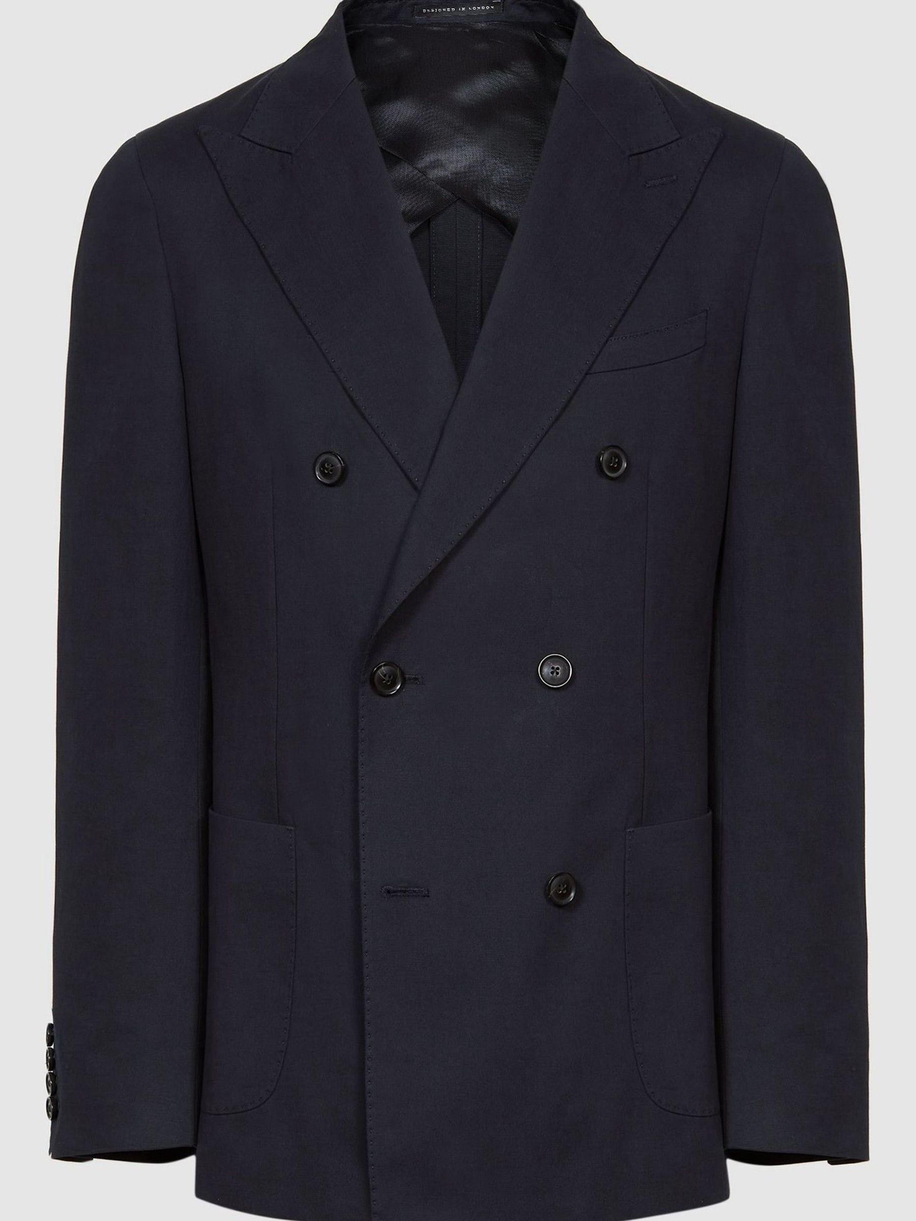 Class Navy Double Breasted Cotton-Linen Slim Fit Blazer - Image 2 of 7