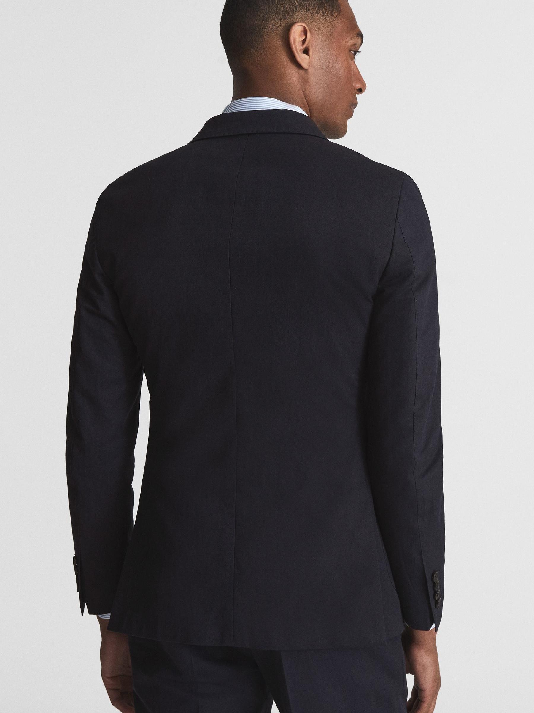 Class Navy Double Breasted Cotton-Linen Slim Fit Blazer - Image 5 of 7
