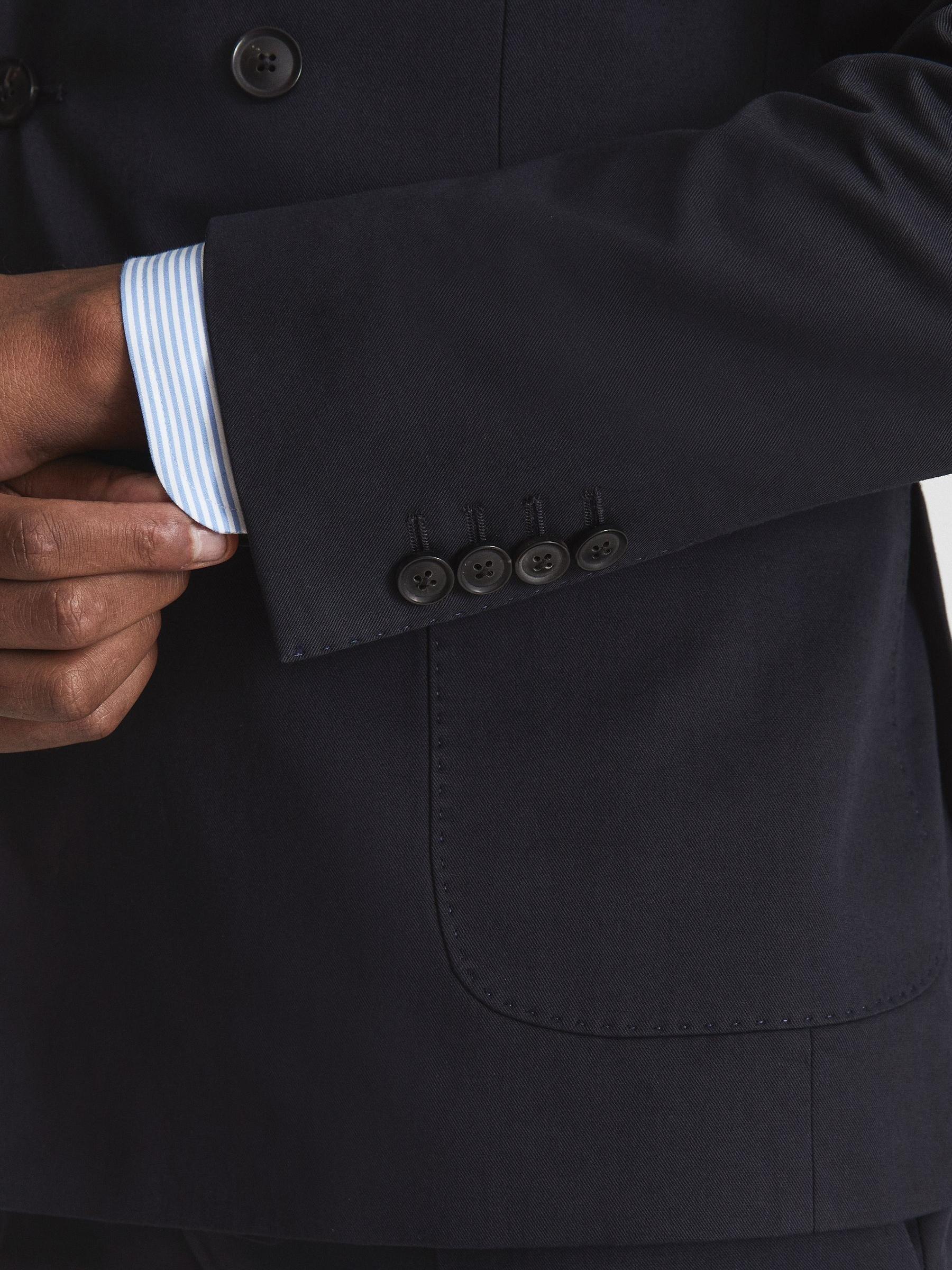Class Navy Double Breasted Cotton-Linen Slim Fit Blazer - Image 6 of 7
