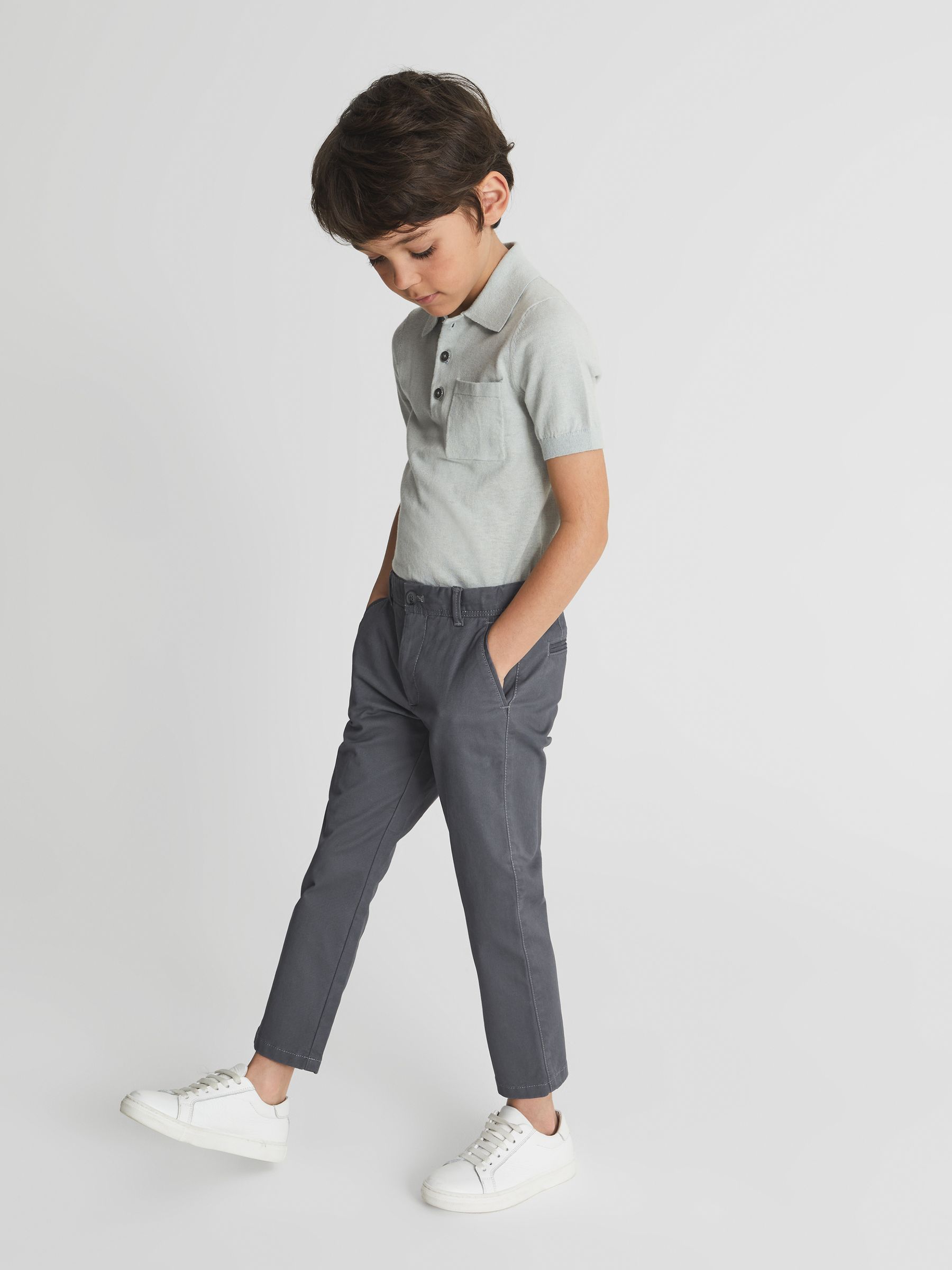 Slim Fit Casual Chinos in Airforce Blue - Image 1 of 6