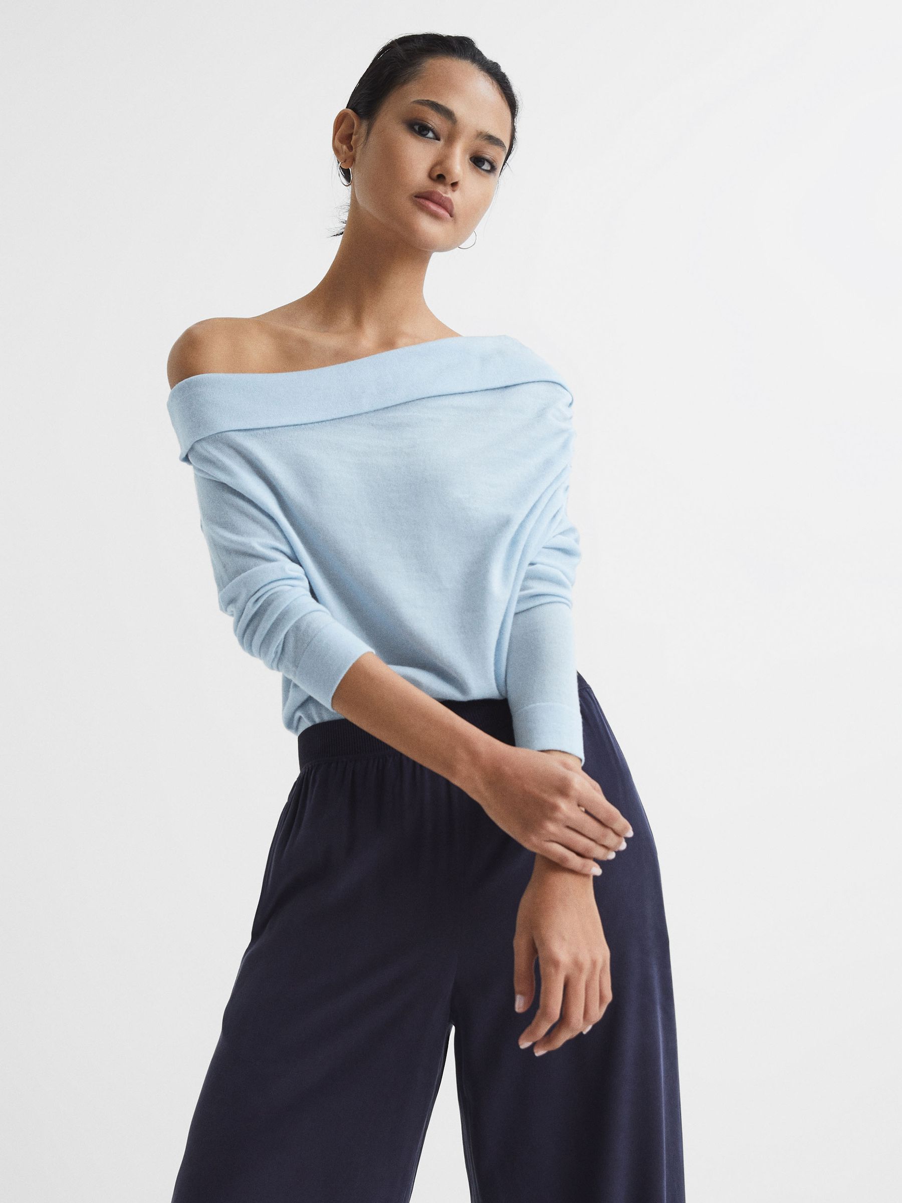 Off Shoulder Wool Top in Blue - Image 4 of 10