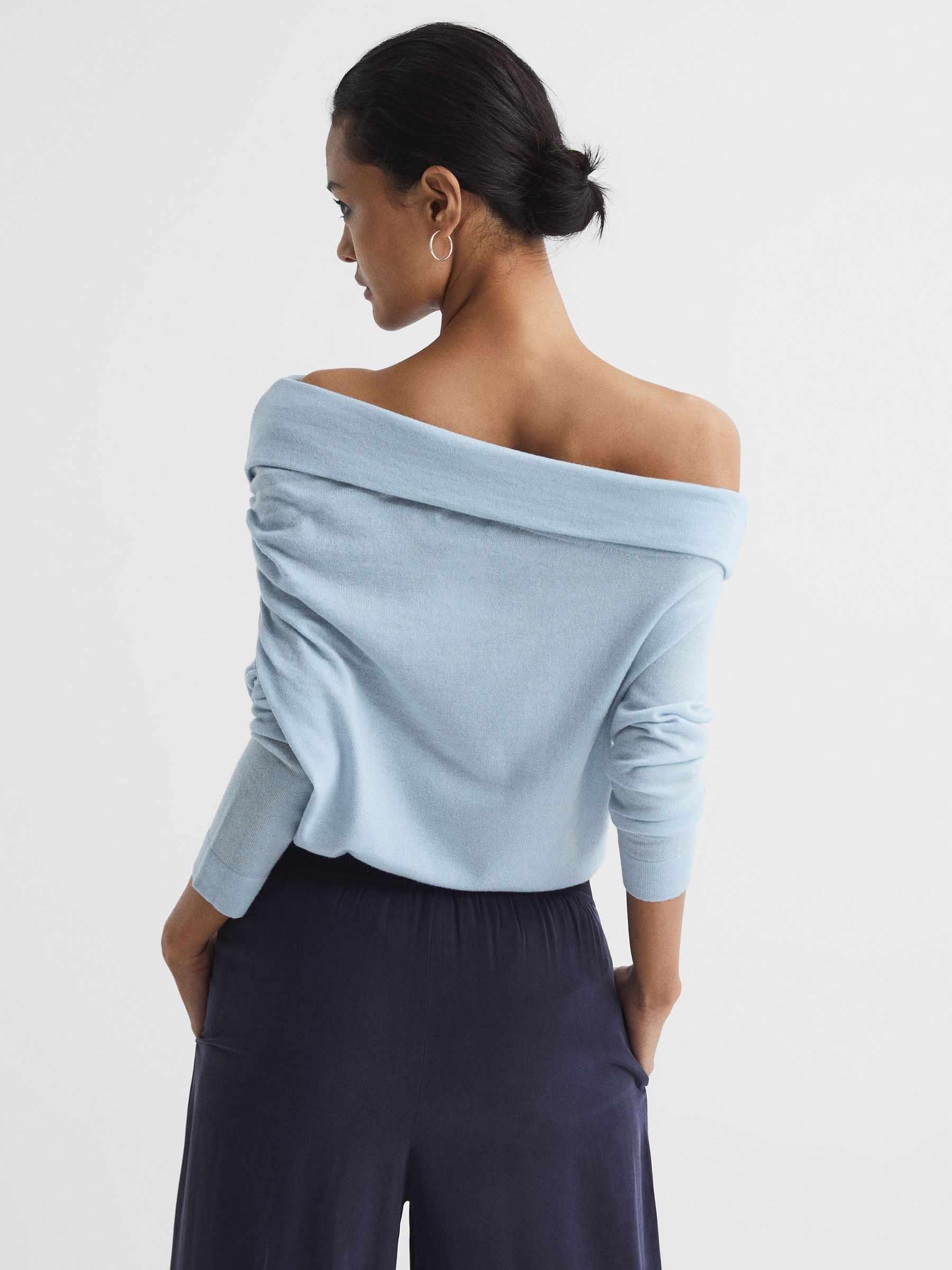 Off Shoulder Wool Top in Blue - Image 6 of 10